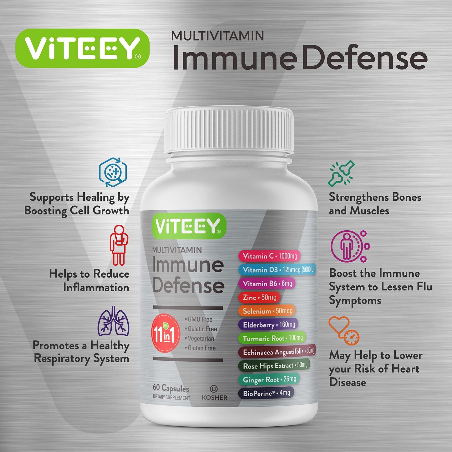 Viteey 11 in 1 Immune Support Capsule, 60 Count