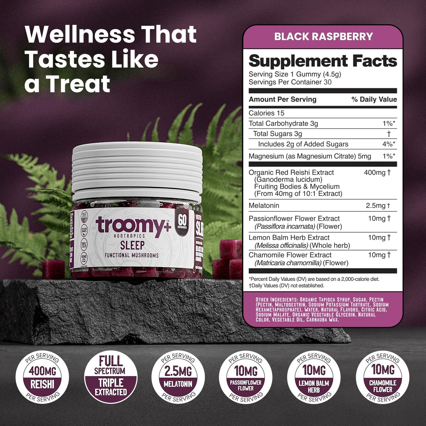 Troomy Nootropics Sleep Gummies with Melatonin, 60 Count