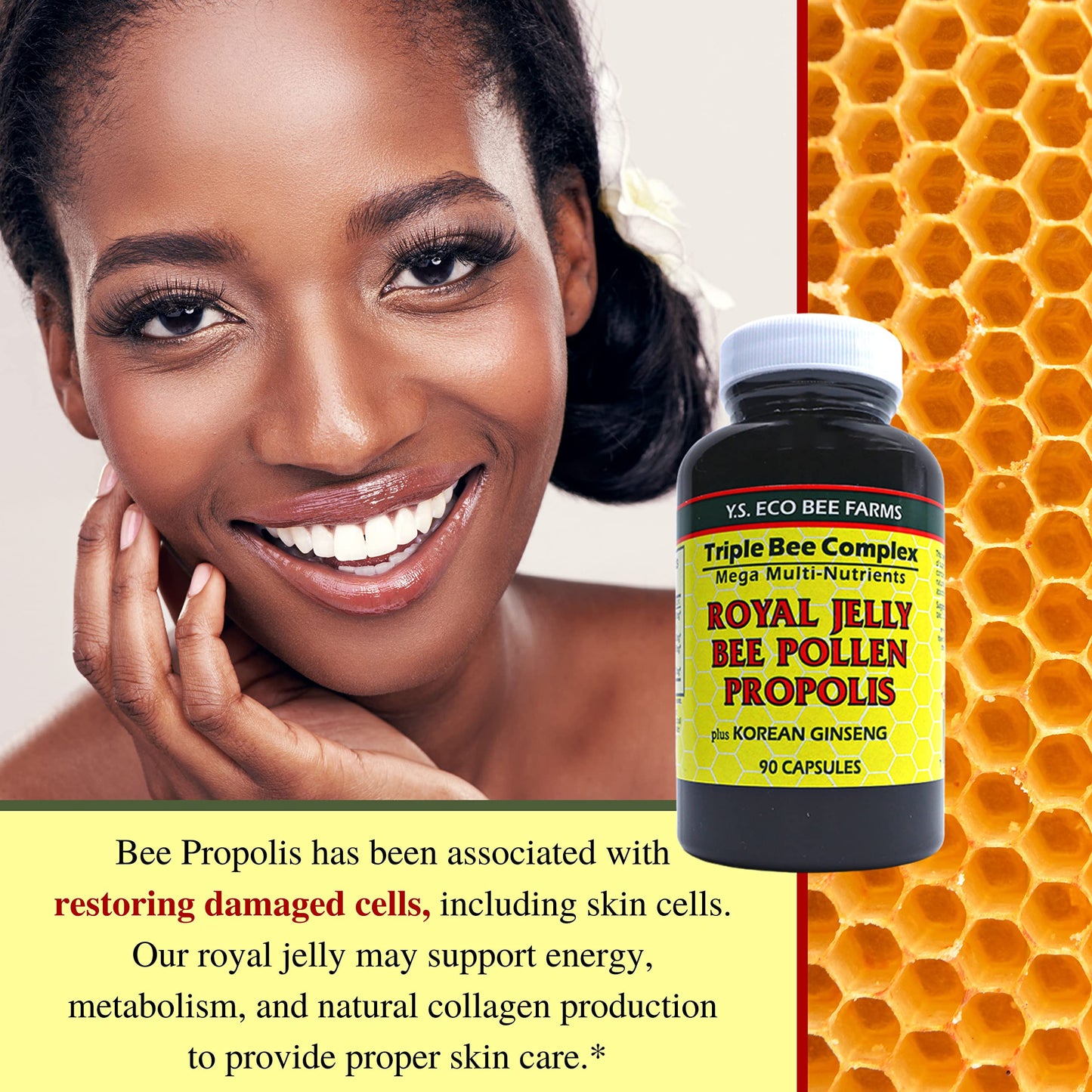 Worldwide Nutrition Triple Bee Complex Royal Jelly, Bee Pollen & Propolis with Korean Ginseng Capsule 90 Count