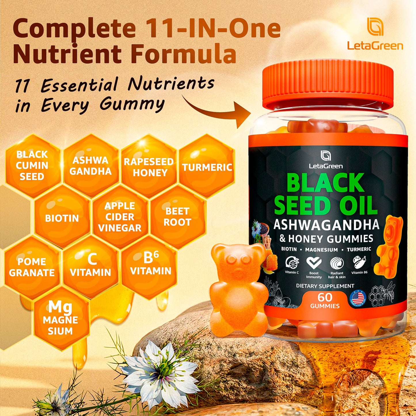 LetaGreen Black Seed Oil Gummies 500mg 60 Count