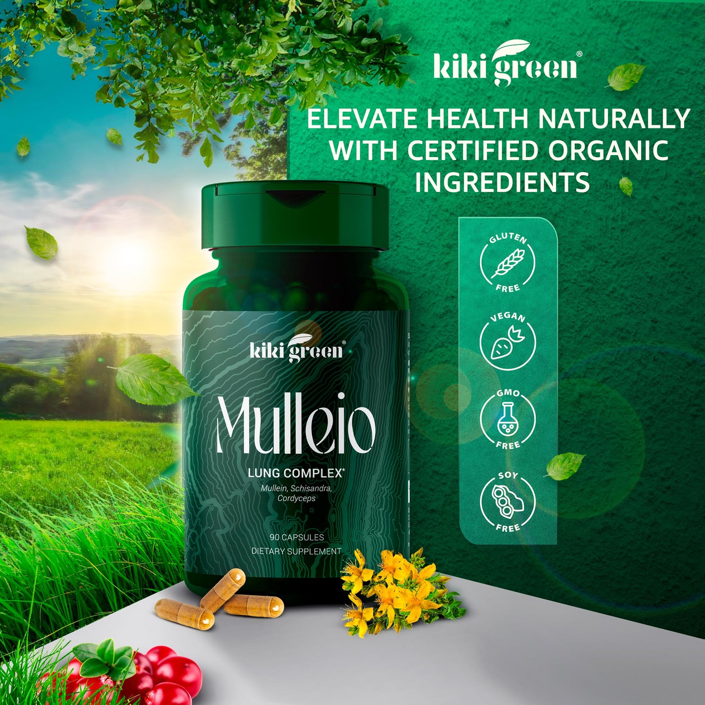 KIKI Green Mulleio Lung Health Capsules, 90 Count