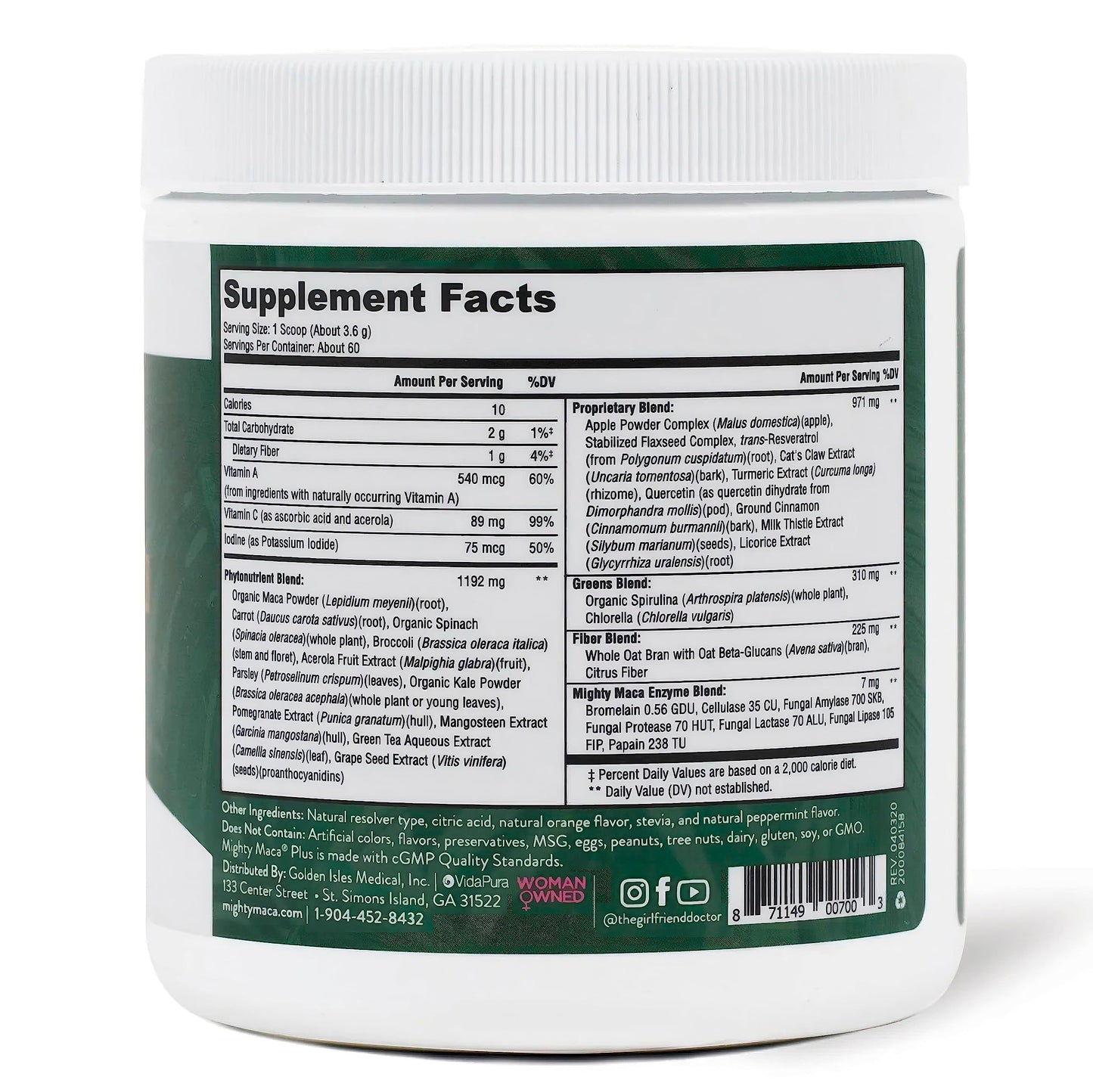VIDAPURA Mighty Maca Plus Organic Maca Root & Greens Superfood Powder 7.2 oz