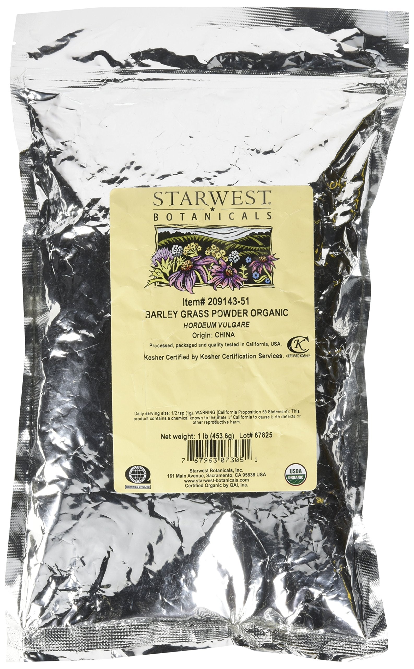 Starwest Botanicals Organic Barley Grass Powder 16 Ounce