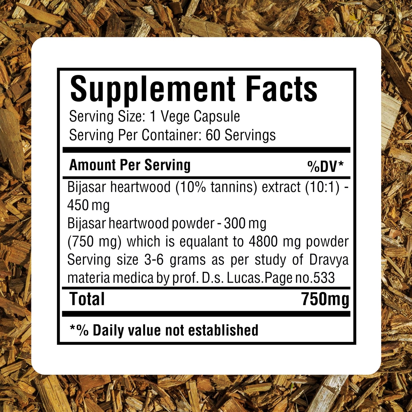 Herbsforever Bijasar Indian Kino Tree Extra Strength 10:1 Extract, 4800mg Bark Powder Equivalent per Serving, Capsules, 60 Count
