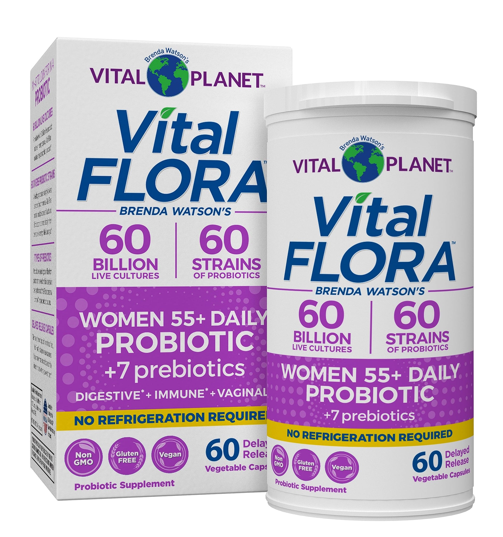 Vital Planet Vital Flora Probiotics for Women Over 55 Daily Shelf Stable Probiotic Capsules, 60 Count