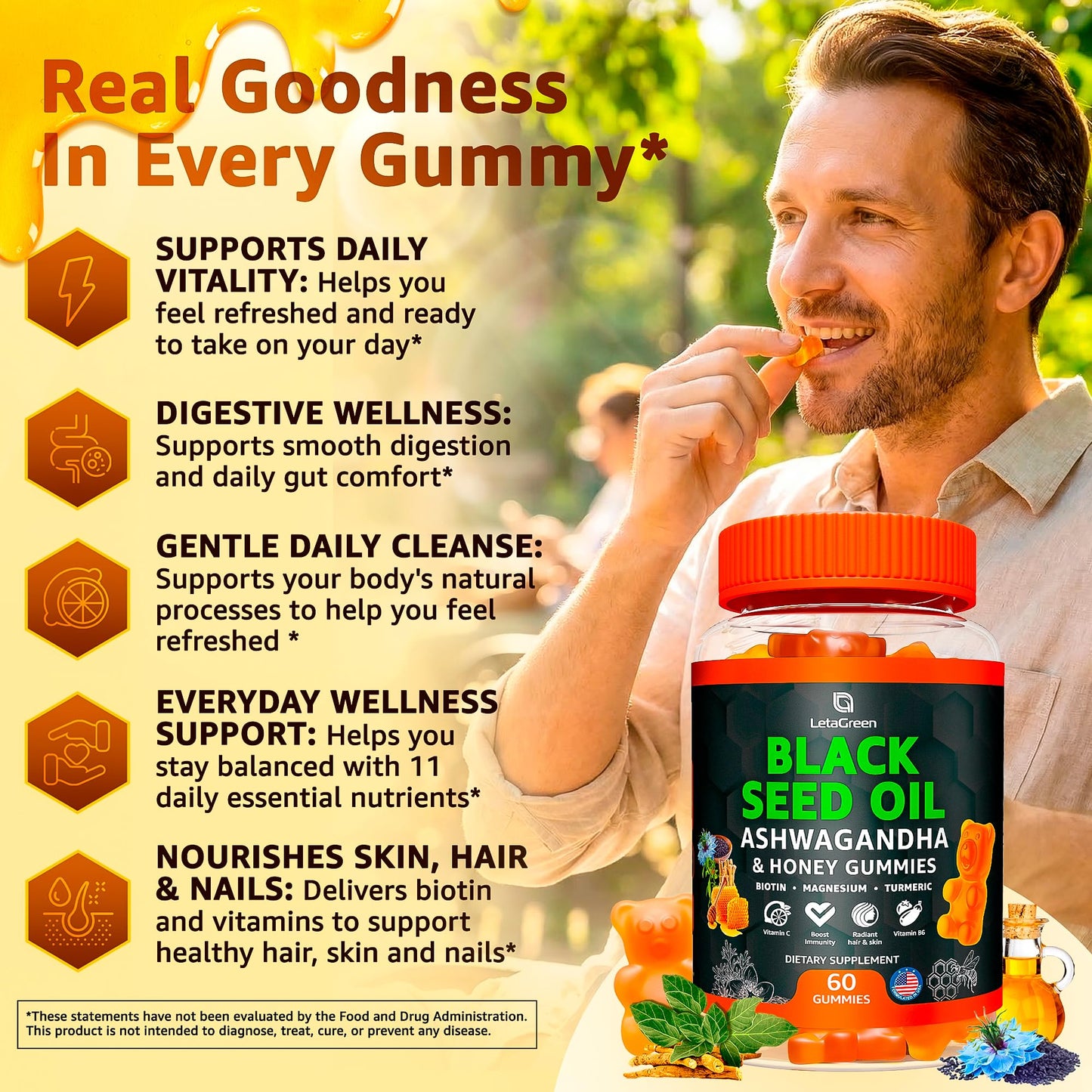 LetaGreen Black Seed Oil Gummies 500mg 60 Count