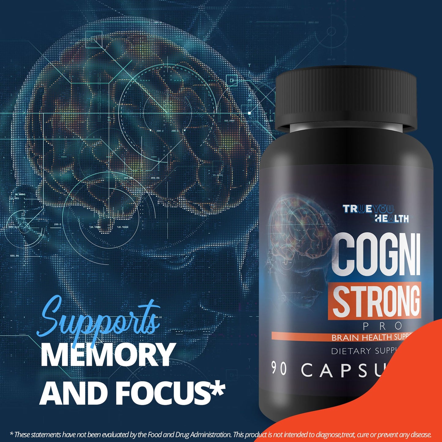 True You Health Cogni Strong Pro - Brain Health Support Supplement for Memory, Focus, Clarity, & Mood - Brain Health Supplements for Adults with Ginseng, Turmeric, Green Tea, & Vitamin D - Nootropic Brain Booster Capsule, 1