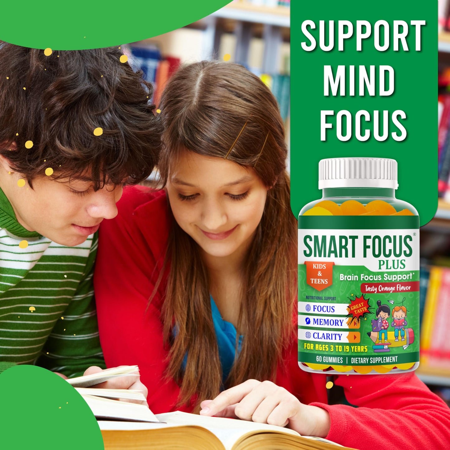 Smart Focus Plus Omega 3 for Kids DHA Focus Gummies, 60 Count
