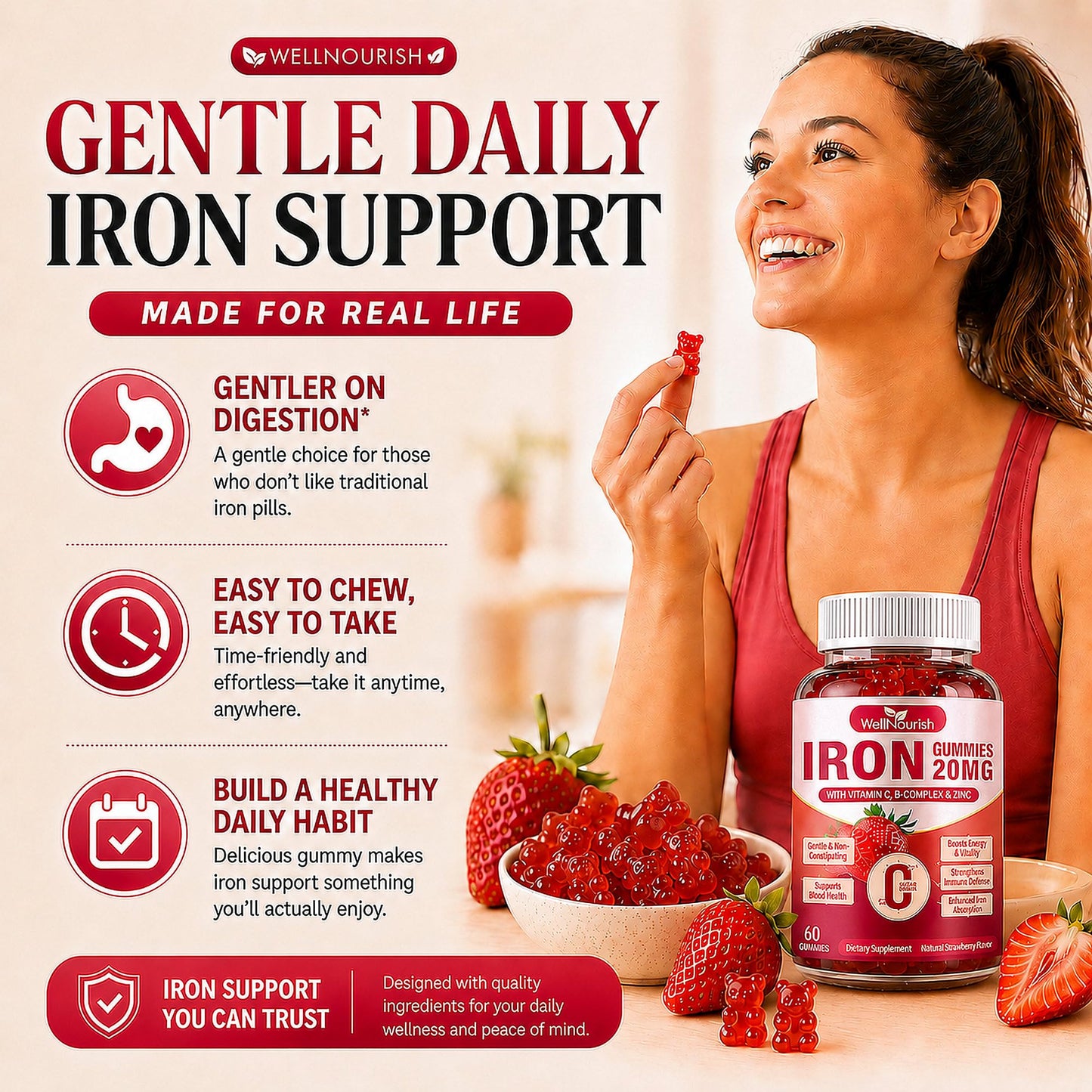 Wellnourish Iron Supplement Gummies, 120 Count