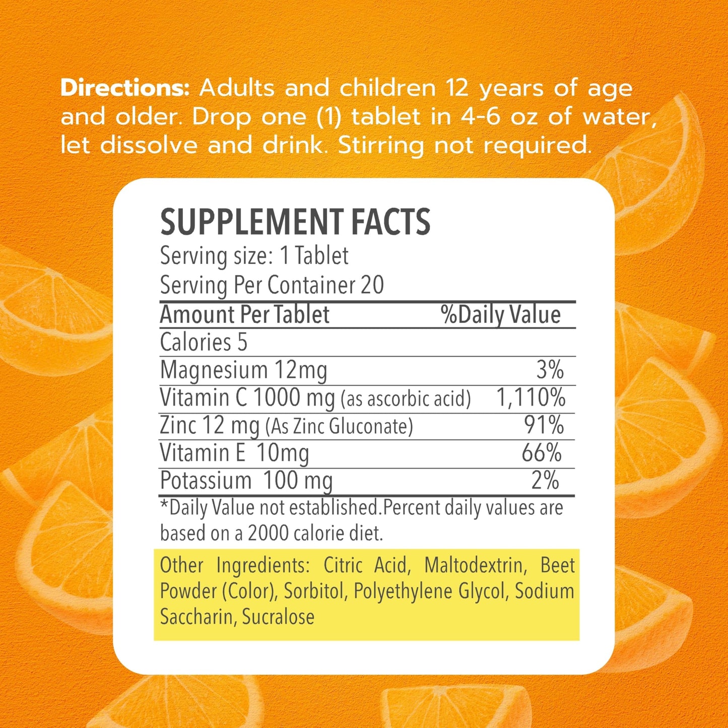 Kenashi Vitamin C 1000mg Effervescent Tablets with Zinc, Potassium, Magnesium & Vitamin E, 20 Tablets
