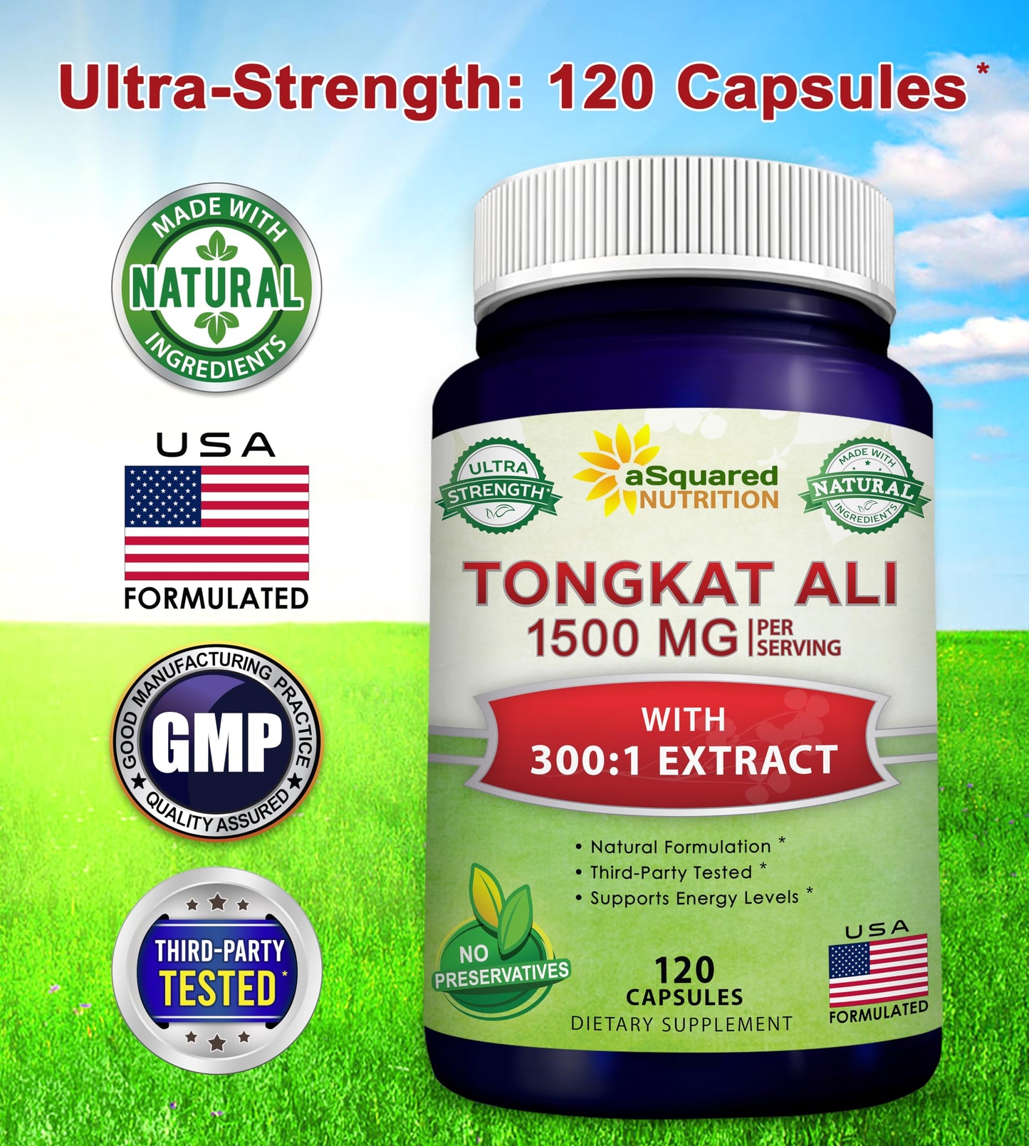 aSquared Nutrition Tongkat Ali 1500mg Longjack Extract Capsule 120 Count