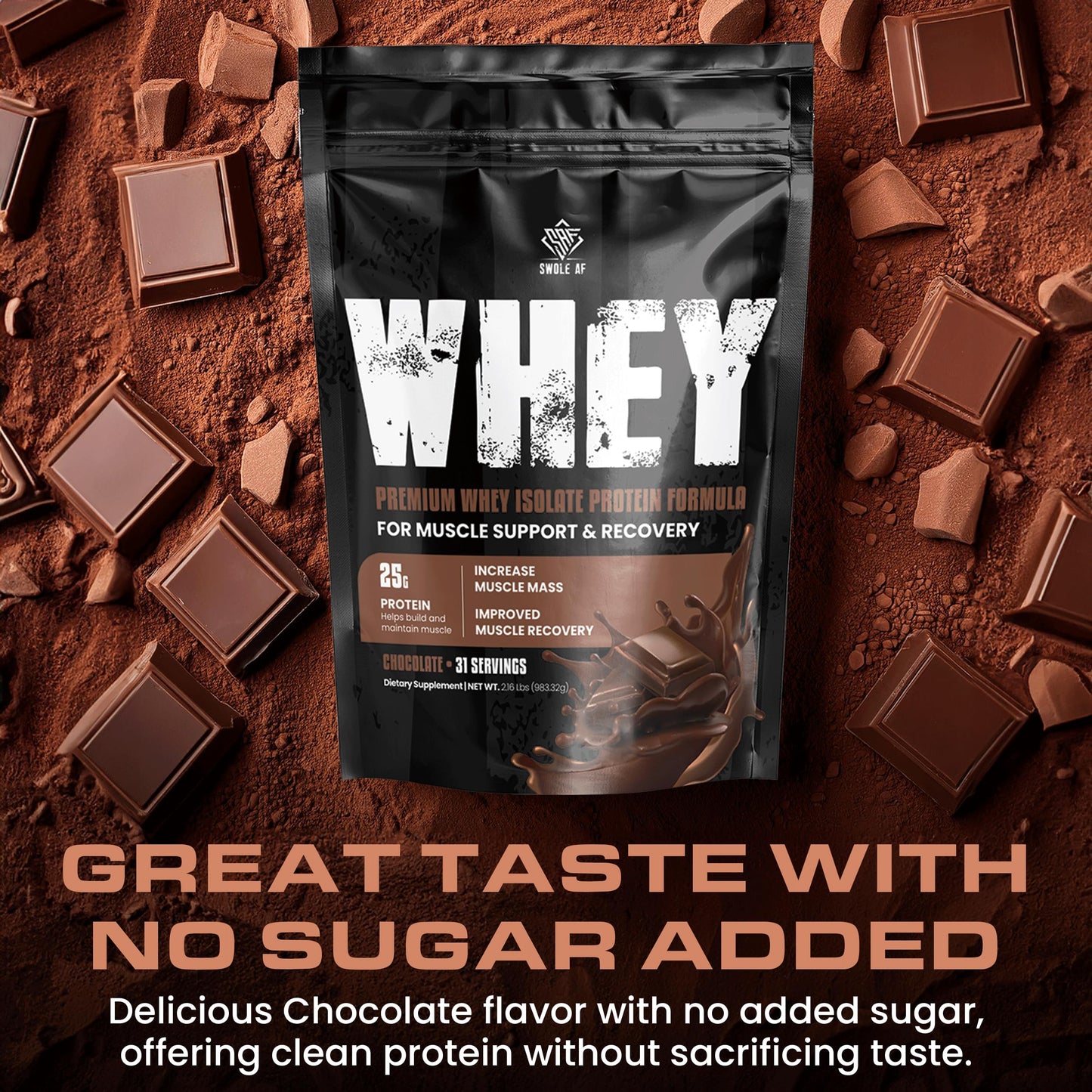 Swole AF Whey Isolate Protein Formula Powder, Chocolate, 2.04 lb