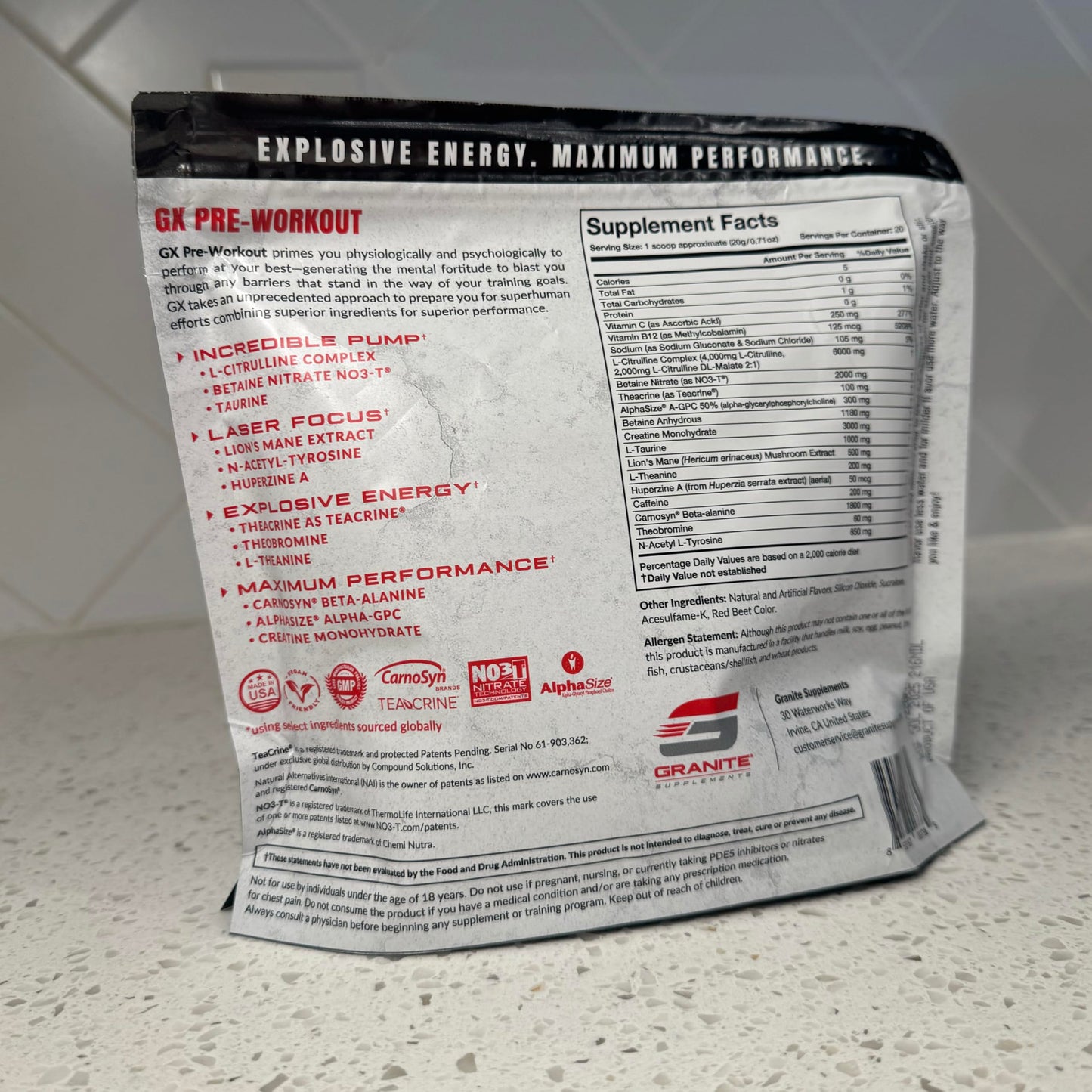 Granite Supplements GX Pre Workout Supplement Powder 14.1 oz
