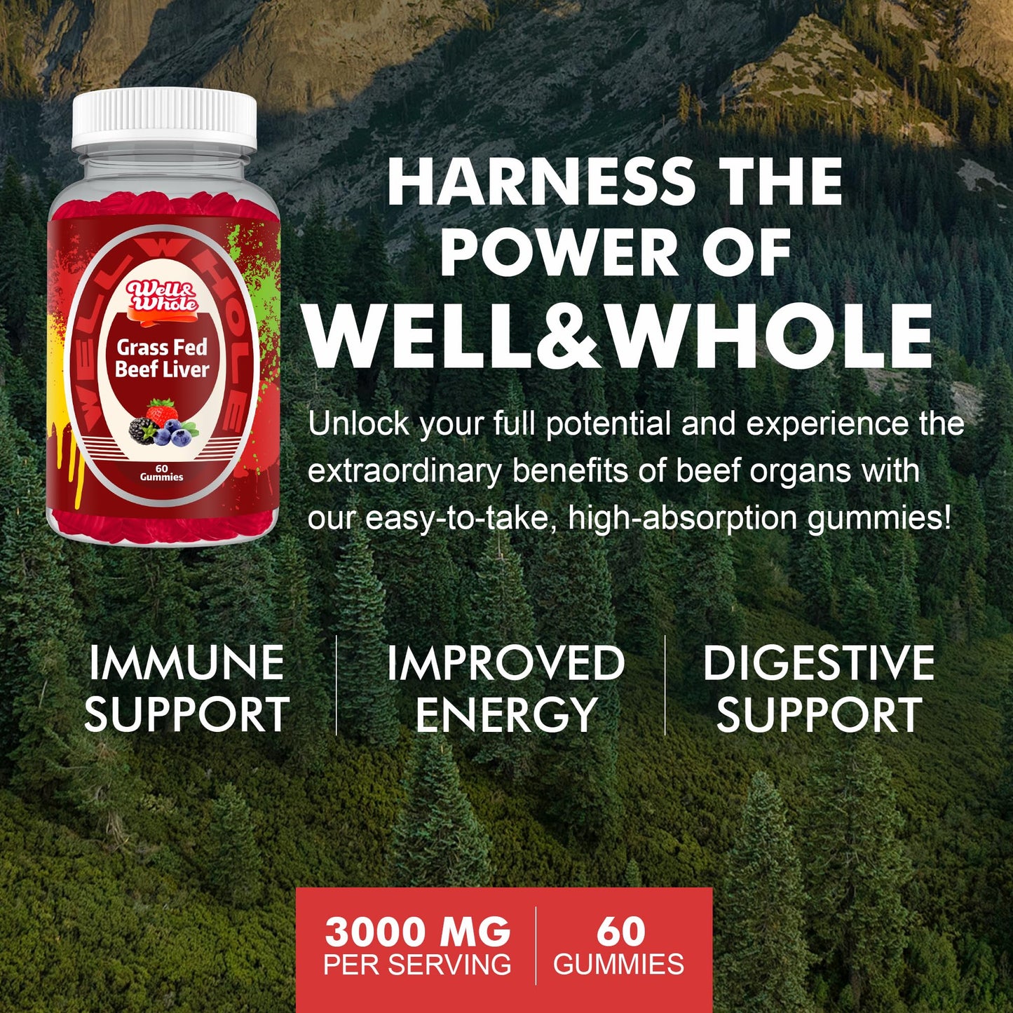 Well&Whole Grass Fed Beef Liver Gummies, 60 Count