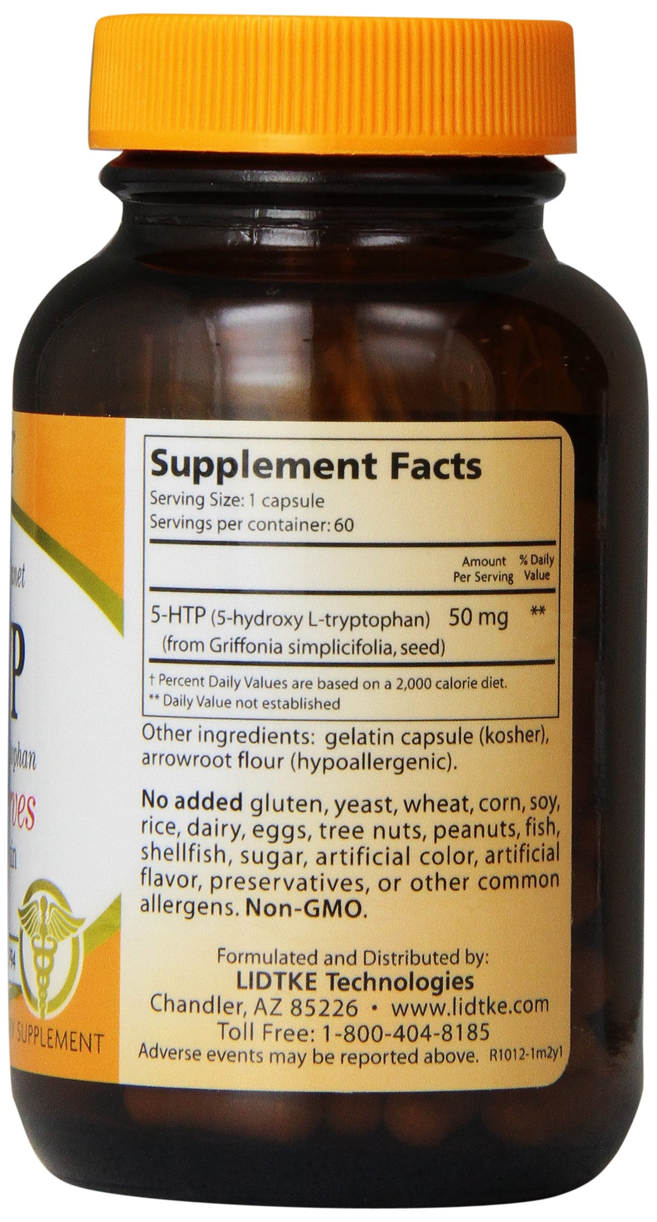 Lidtke 5-HTP Diet Supplement Capsules, 60 Count