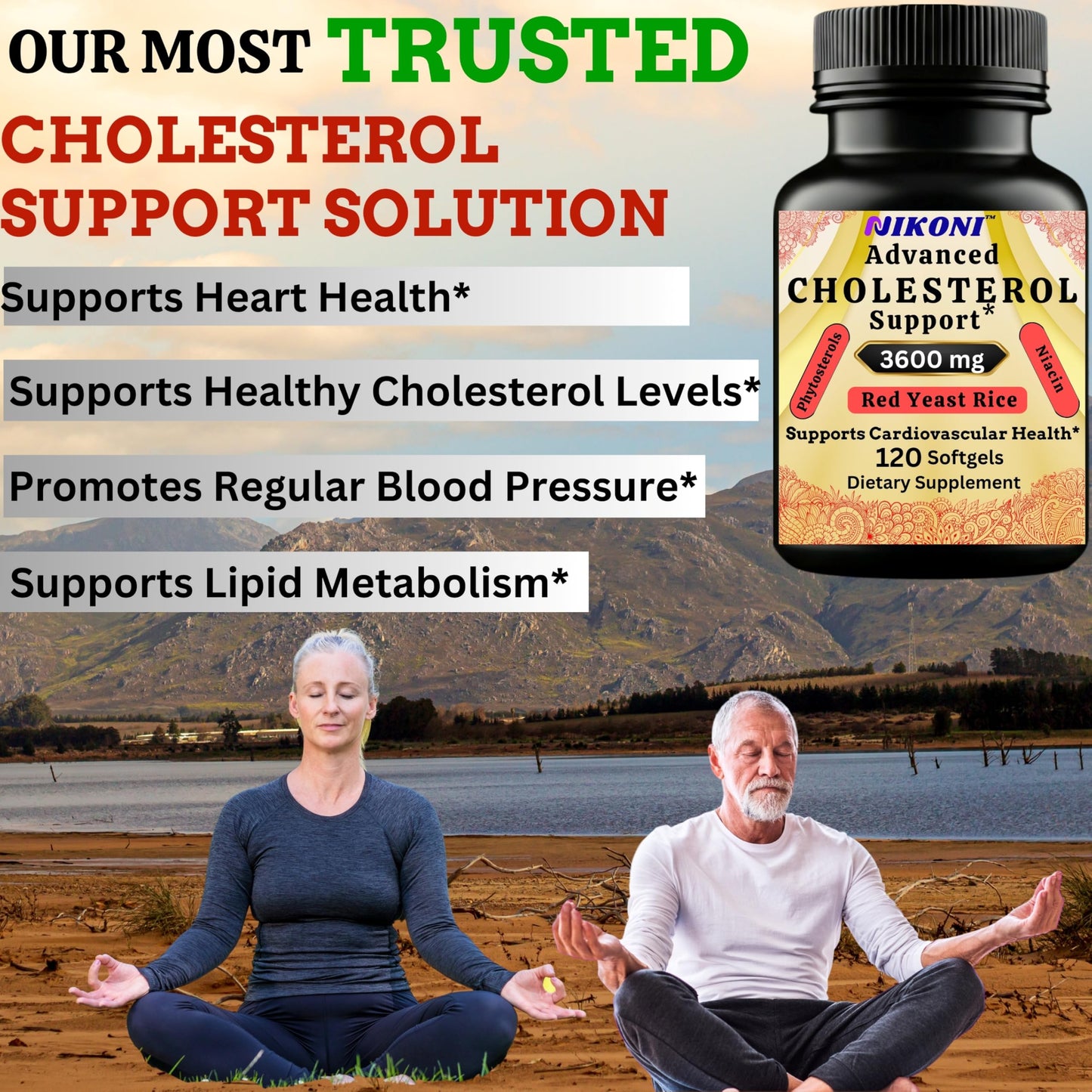 Nikoni Advanced Cholesterol Support 3600 mg Plant Sterols with 14-in-1 Supplement Softgels, 480 Softgels