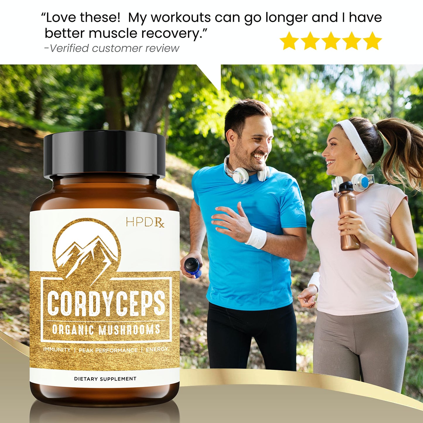 HPD Rx Premium Organic Cordyceps Mushroom Extract Performance Supplement for Energy, Endurance and Immunity, 120 Capsules