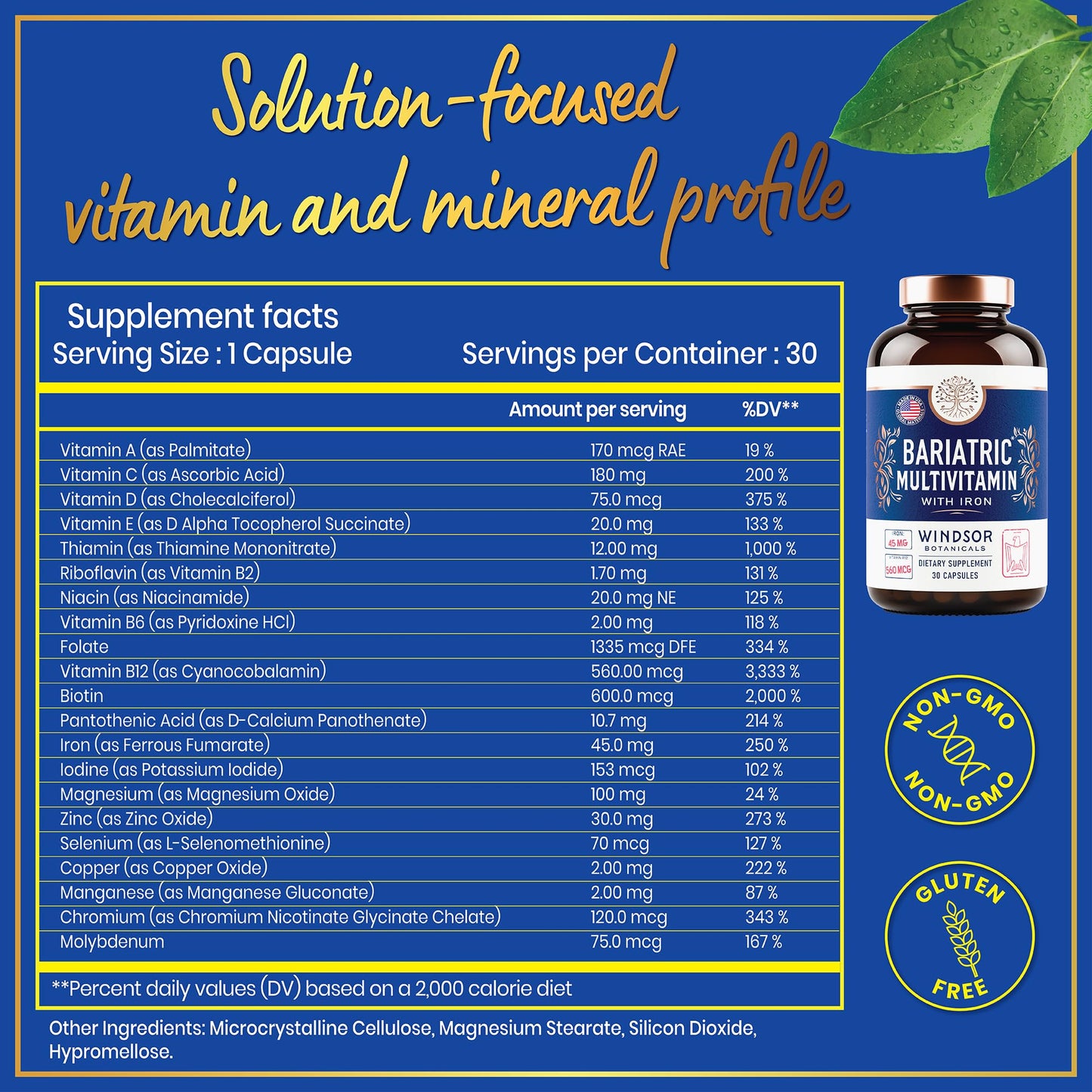 Windsor Botanicals Bariatric Multivitamin with Iron Capsule, 30 Count