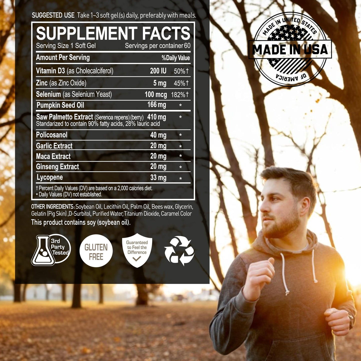 NANOWELL Saw Palmetto MAX Supplement with Vitamin D3, Zinc, and Selenium Softgels, 60 Count