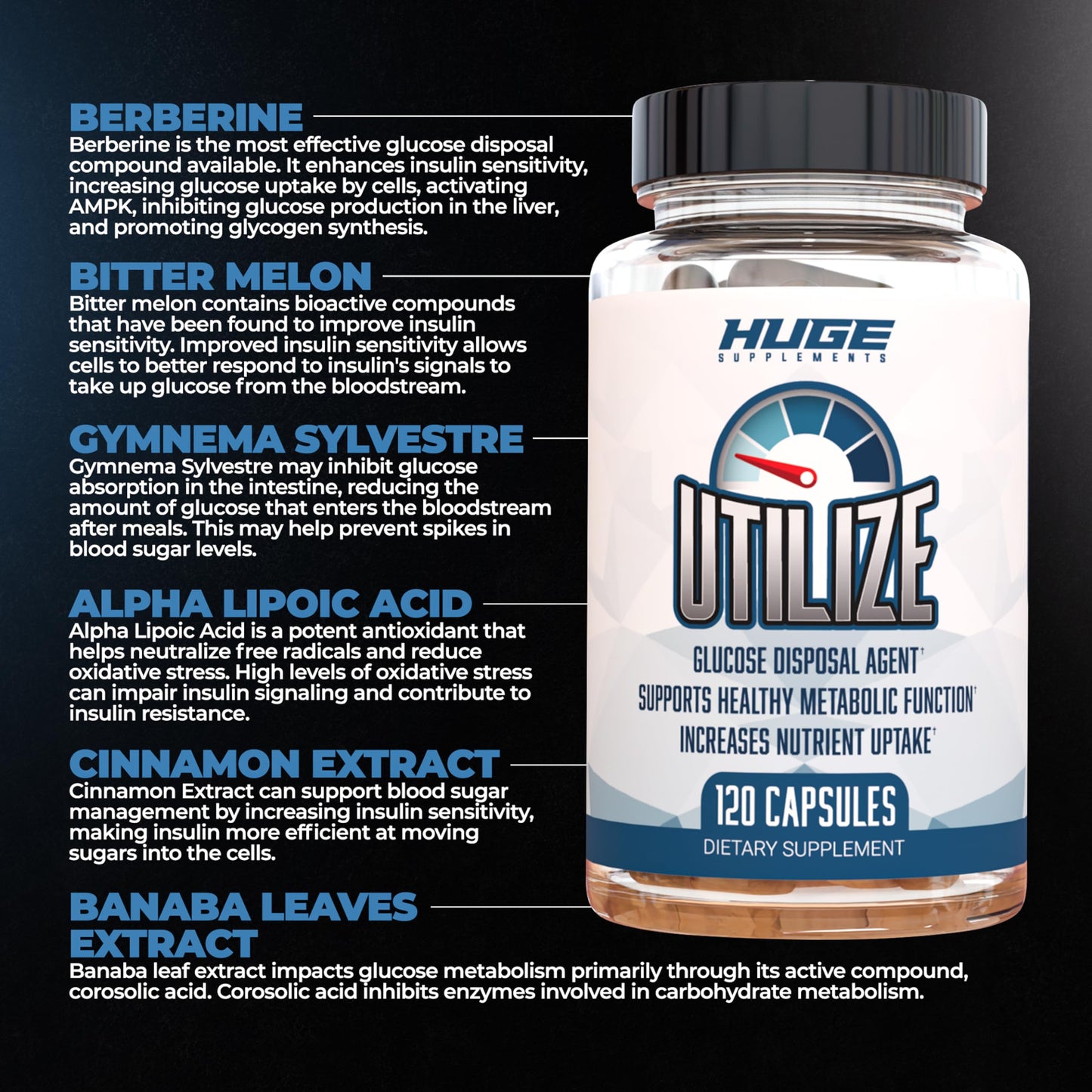 Huge Supplements Glucose Disposal Agent (GDA), Carb Blocker & Nutrient Partitioner 120 Capsules