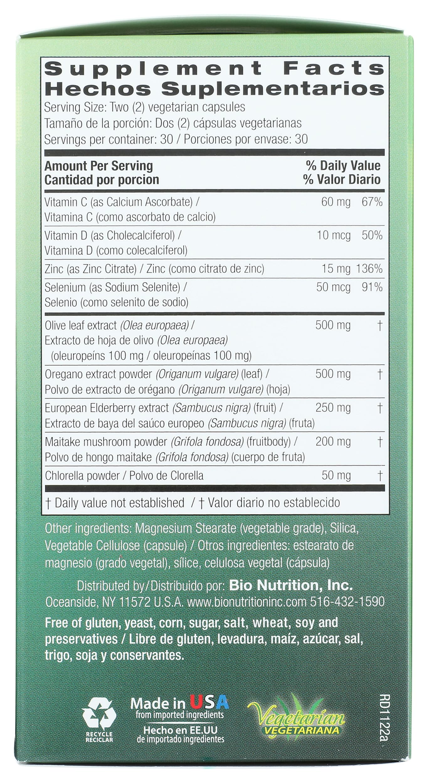 Bio Nutrition Immune Wellness Olive Leaf & Oregano Veggie Capsules, 180 Count