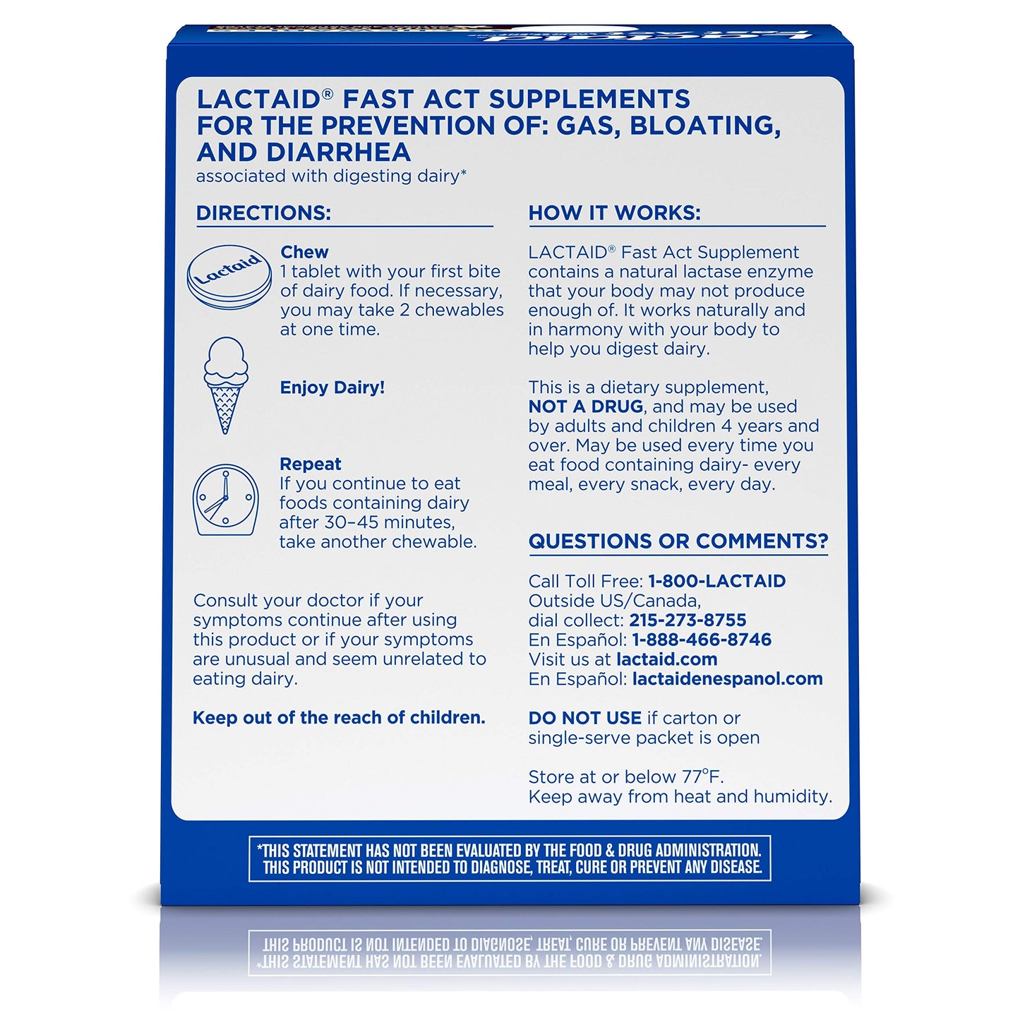 Lactaid Fast Act Lactose Intolerance with Lactase Enzymes Vanilla Twist Tablets, 32 Count