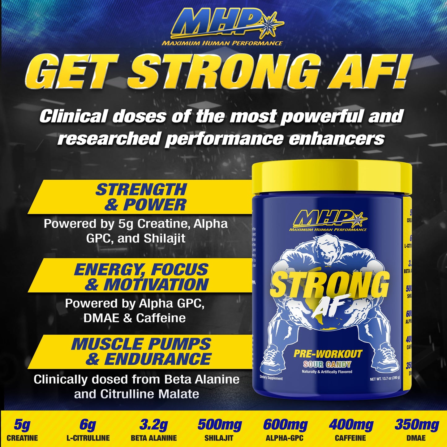 Maximum Human Performance Strong AF Pre-Workout Powder 13.5 Ounce