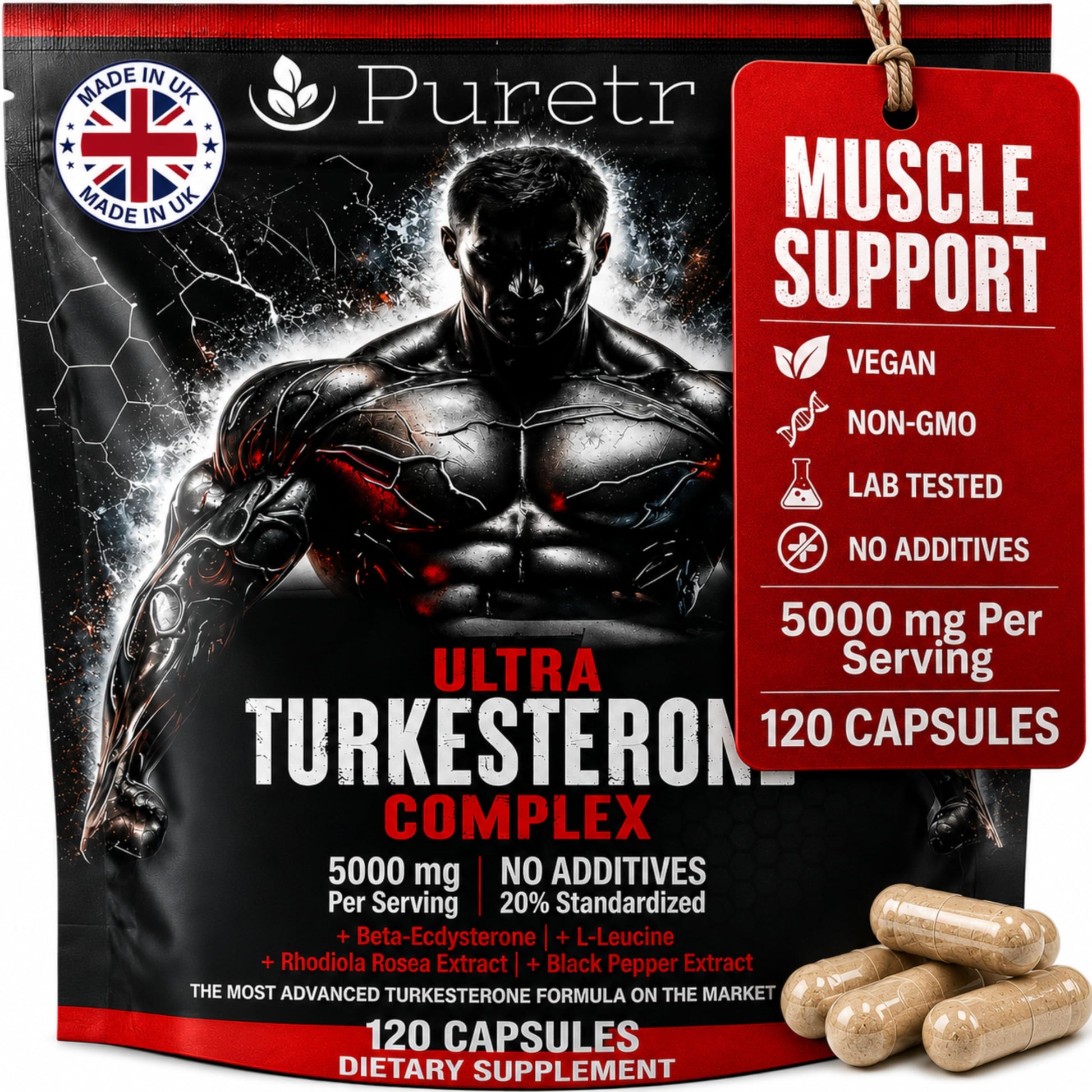 PURETREX Ultra Turkesterone Complex for Men, 5000mg Herbal Equivalent Capsules 120