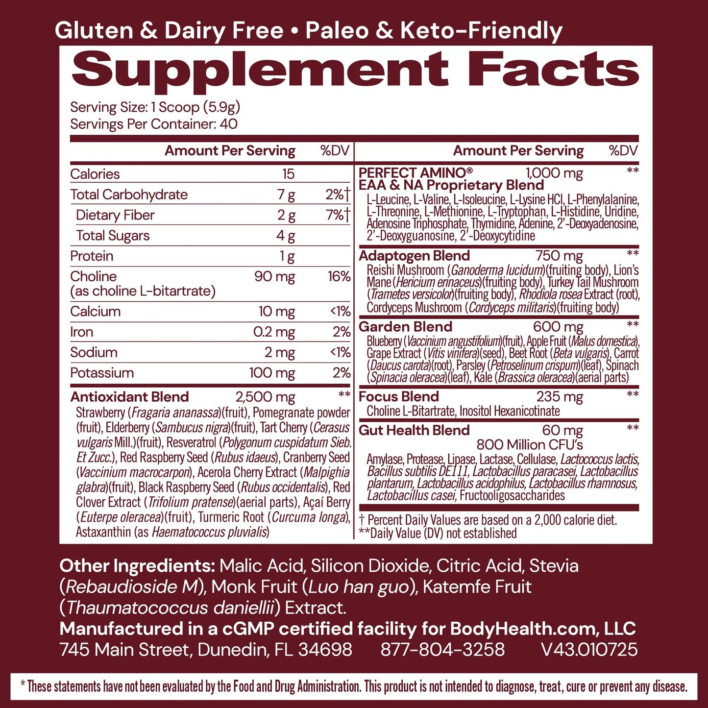BodyHealth Reds Enhanced with PerfectAmino Daily Superfood Smoothie Powder 8.3 oz