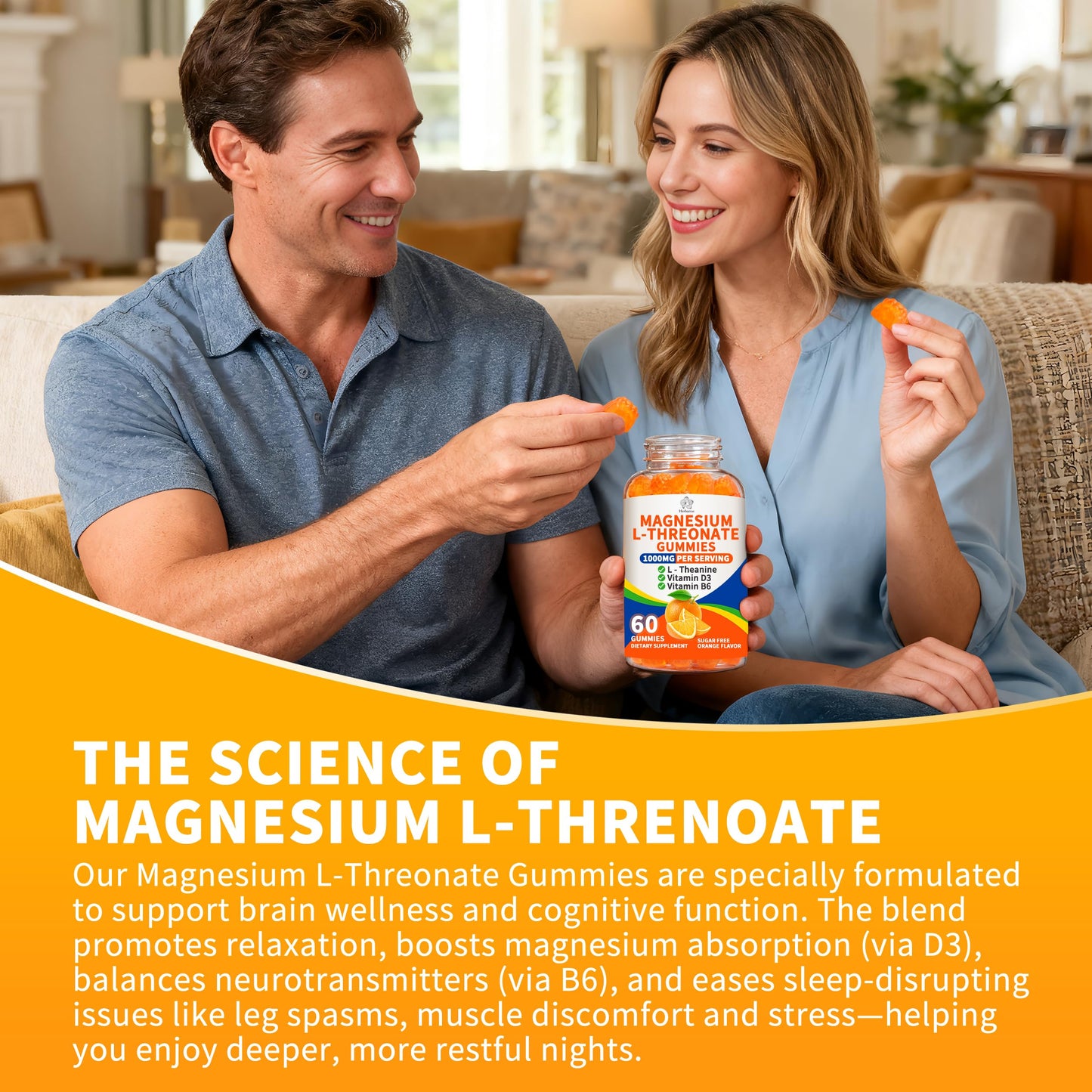 Herbance Magnesium L-threonate Gummies 1000mg, 180 Count