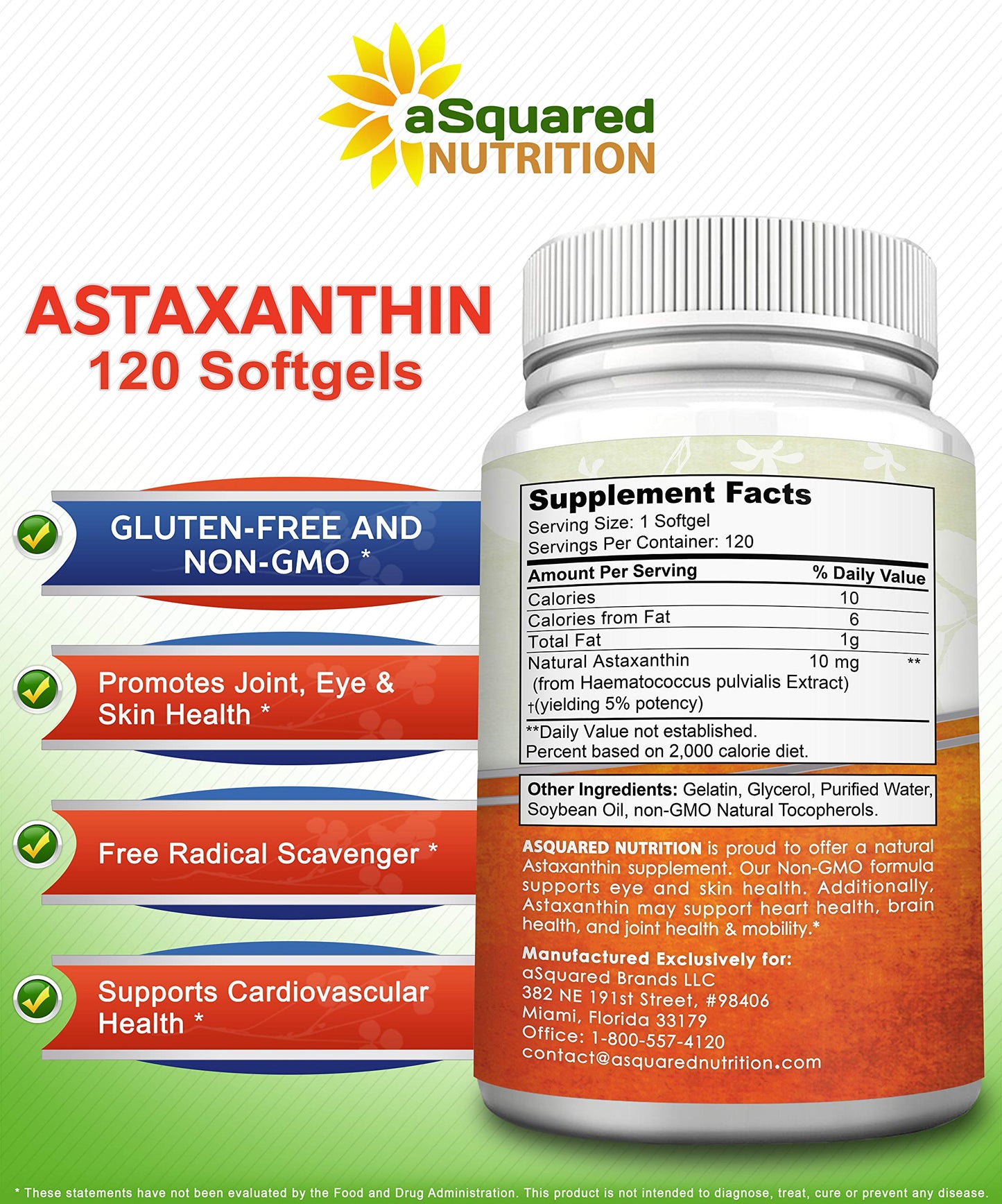 aSquared Nutrition Astaxanthin Supplement Softgels 120