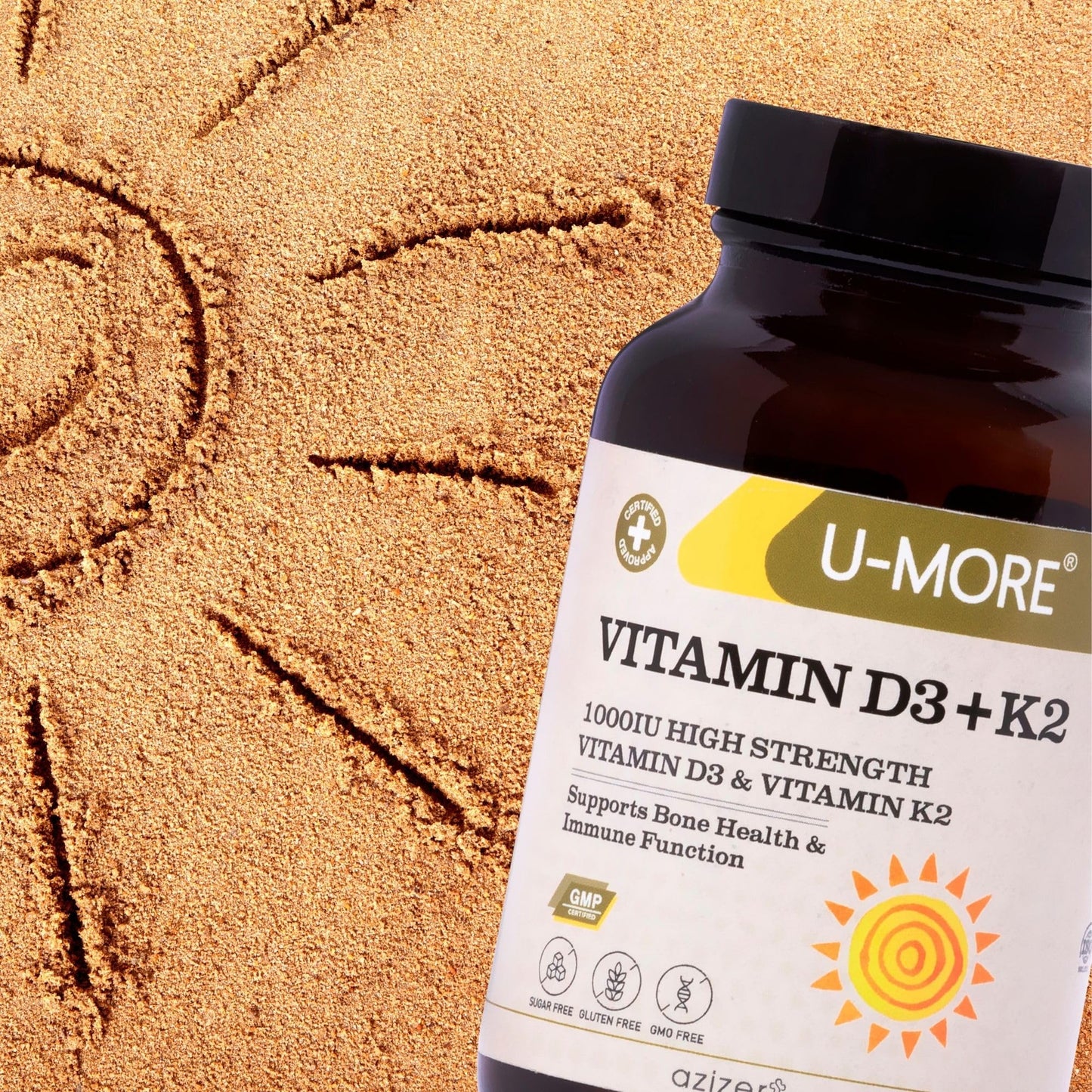 U-MORE Vitamin D3 & K2 (Menaquinone 7) 1000 IU Softgels 60 Count