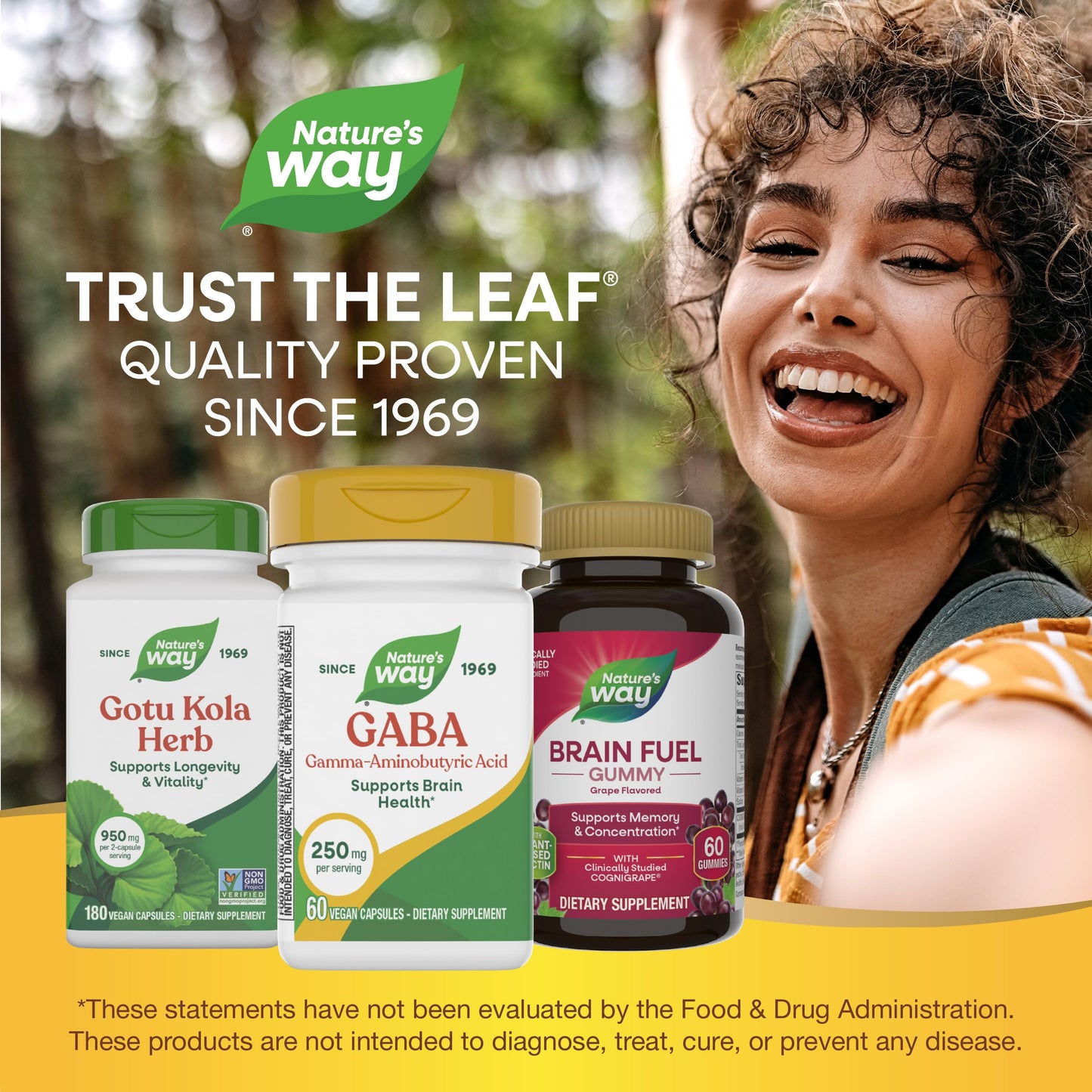 Nature's Way GABA, Gamma-Aminobutyric Acid, Supports Brain Health*, 250 mg per Serving, 60 Capsules