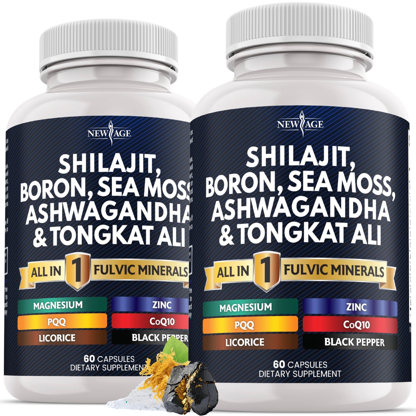 NEW AGE Shilajit Supplement with Sea Moss, Ashwagandha, Tongkat Ali, Boron, Magnesium - Fulvic Acid Capsules, 120 Capsules