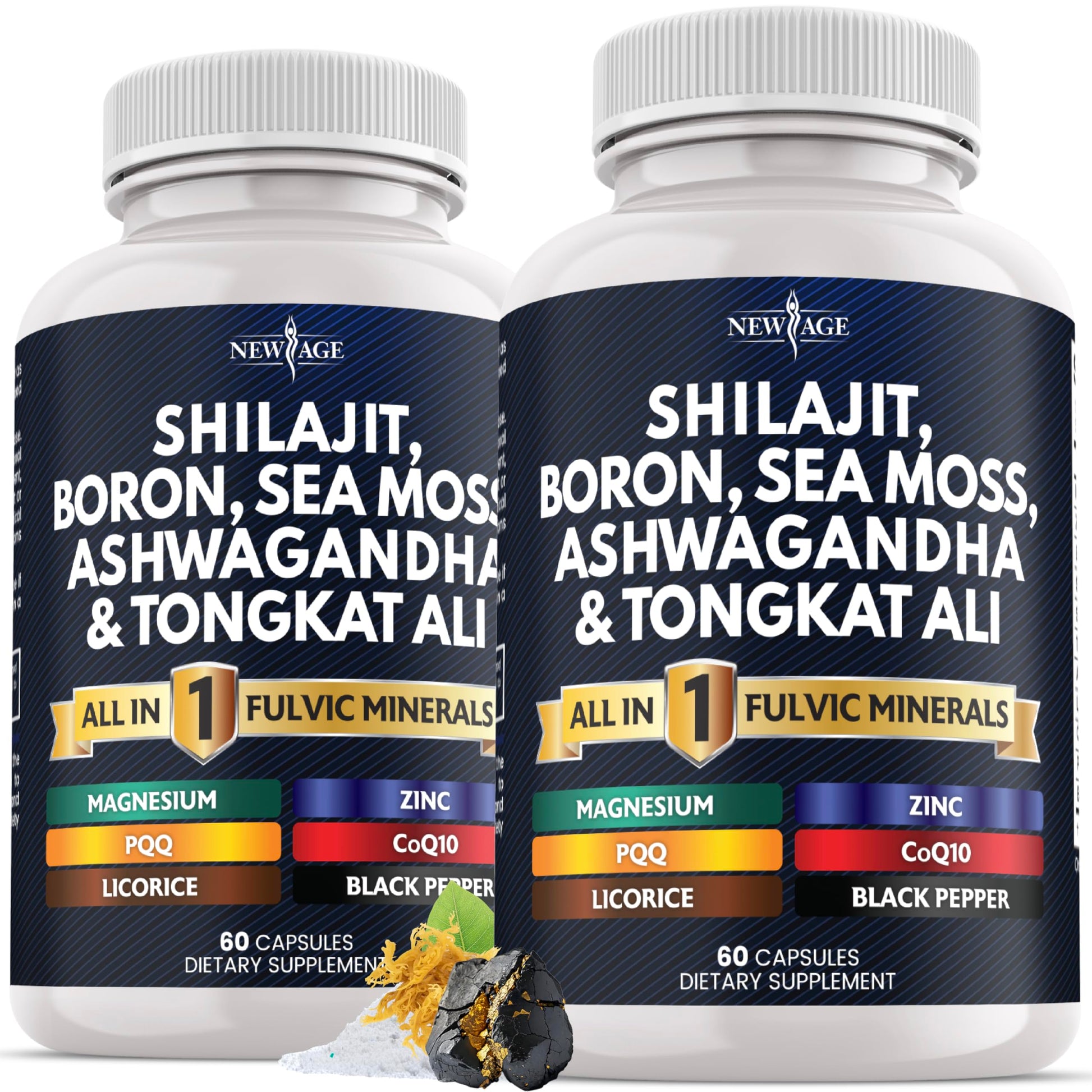 NEW AGE Shilajit Supplement with Sea Moss, Ashwagandha, Tongkat Ali, Boron, Magnesium - Fulvic Acid Capsules, 120 Capsules