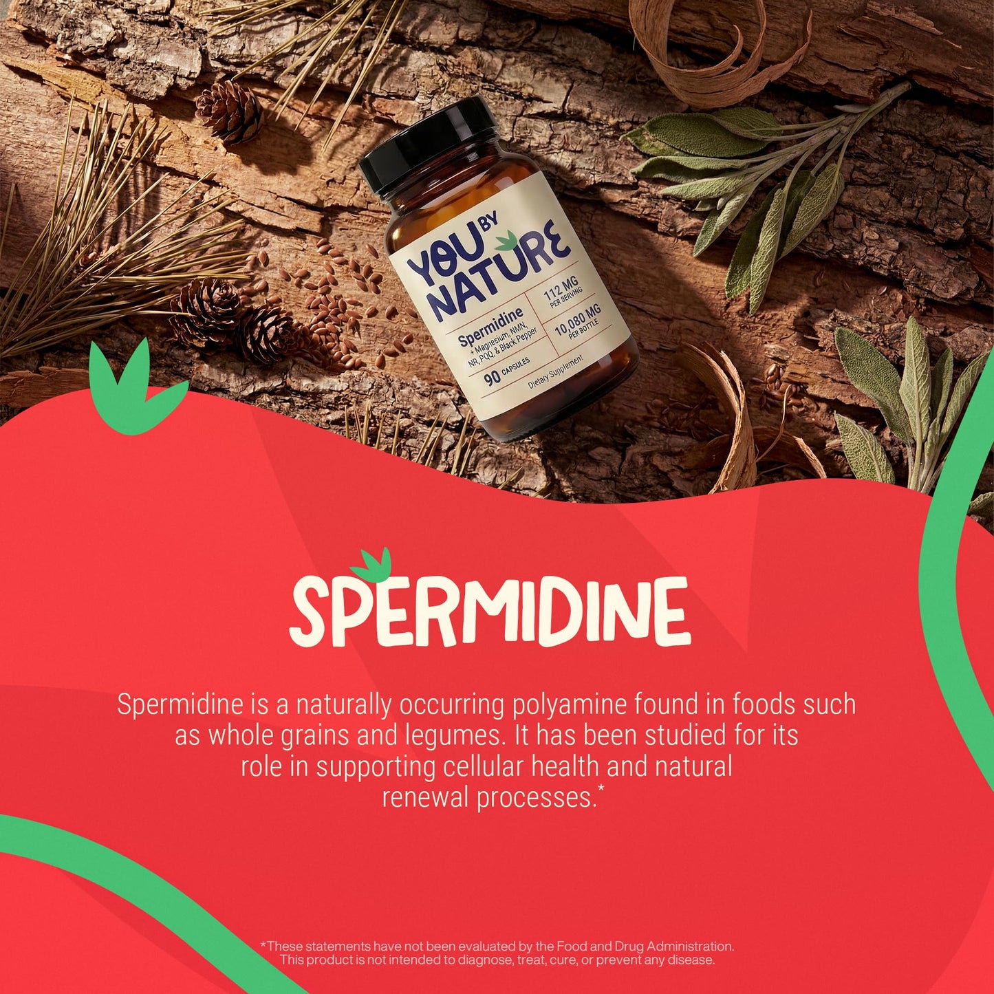 YOUBYNATURE Spermidine 112 mg with Proprietary Blend, NR, NMN, PQQ, Magnesium Bisglycinate, Black Pepper Capsules, 90 Count