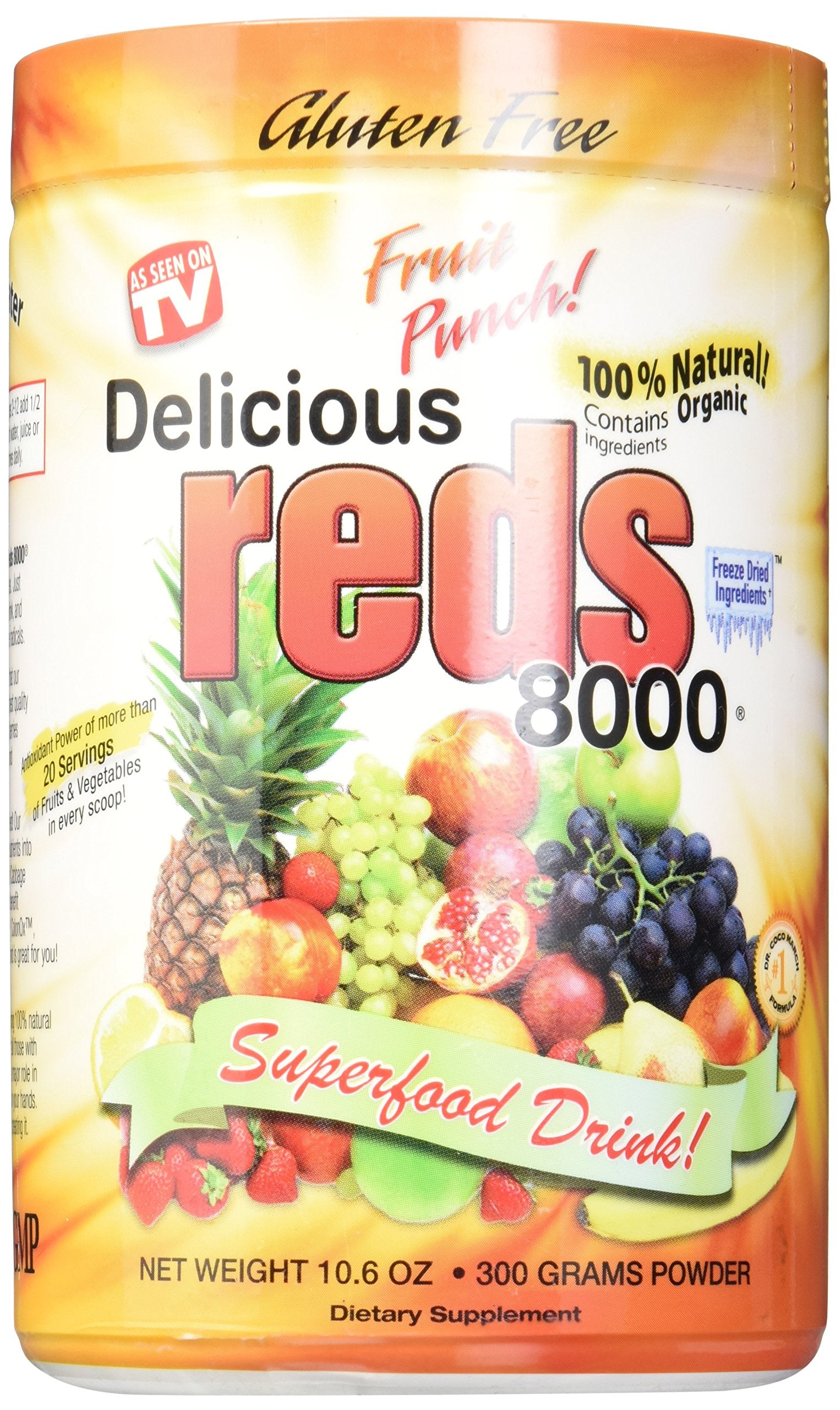 Greens World Delicious Reds 8000 Supplements Fruit Punch Powder 10.6 Ounce