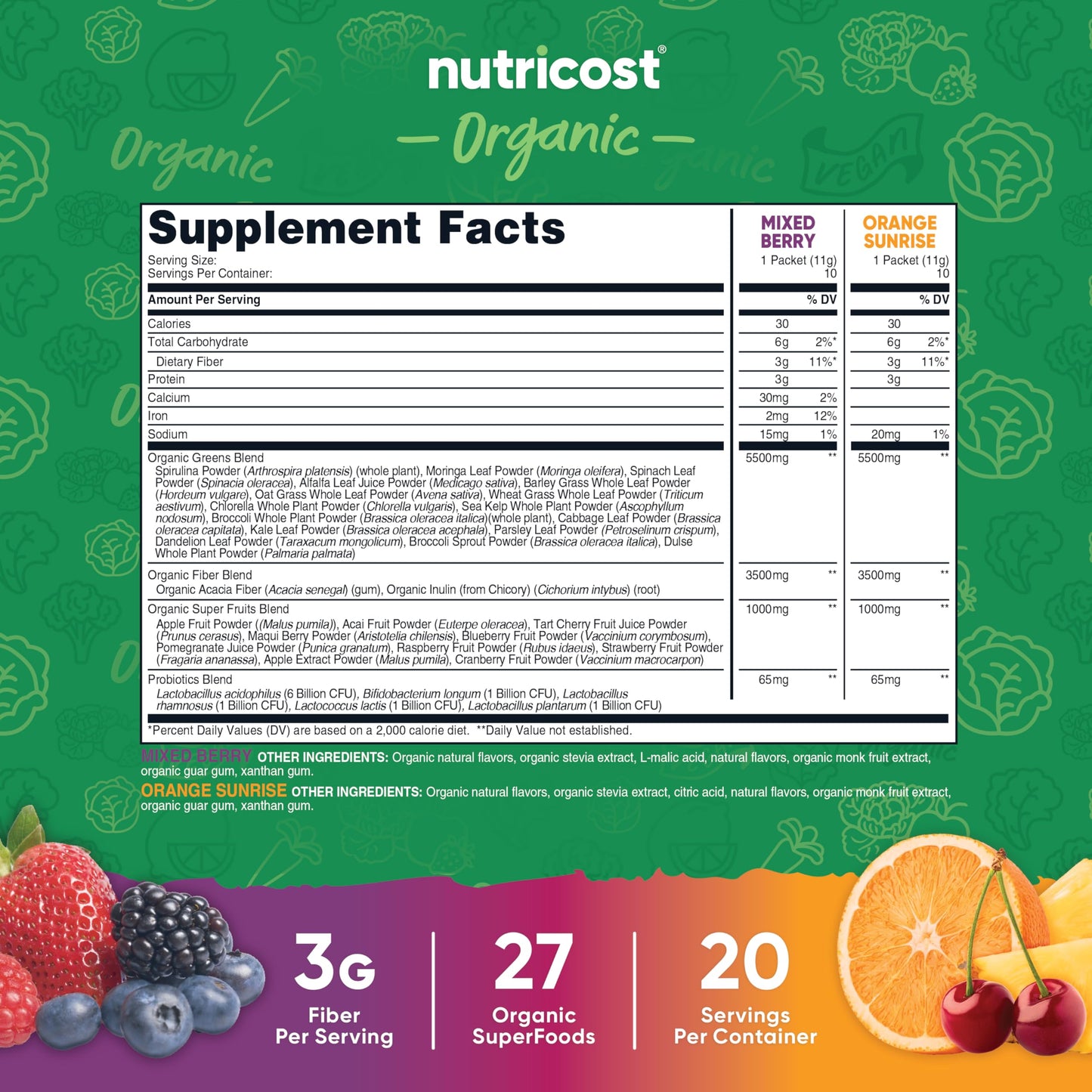 Nutricost Organic Super Greens Variety Pack Powder, 8 oz