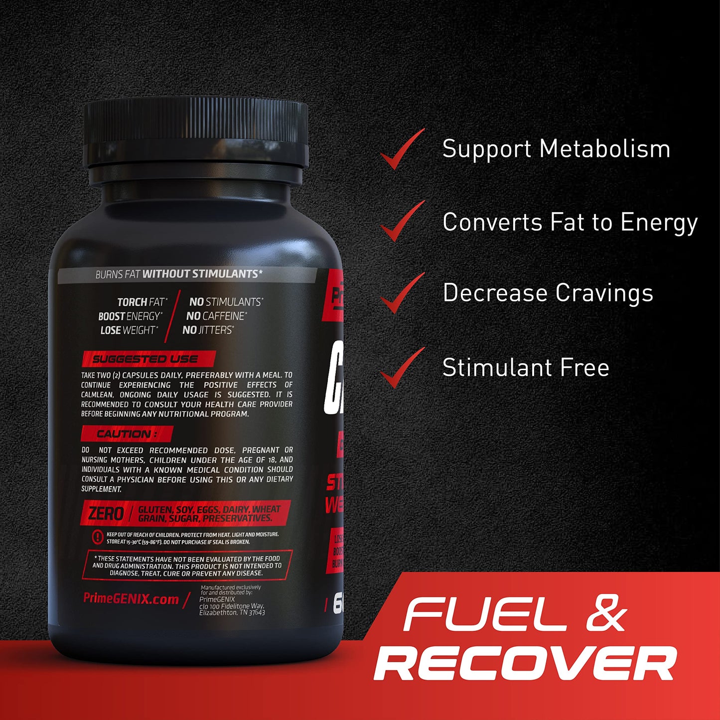 PrimeGENIX CalmLean Stimulant-Free Fat Burner Capsule, 60 Count