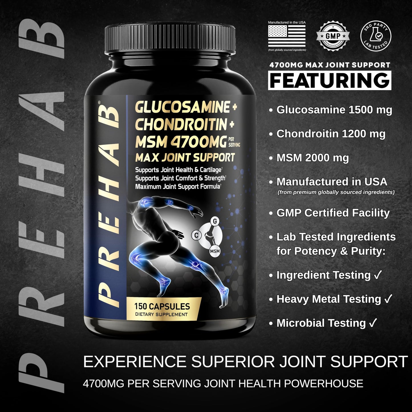 PREHAB Glucosamine Chondroitin MSM Capsule 150 Count