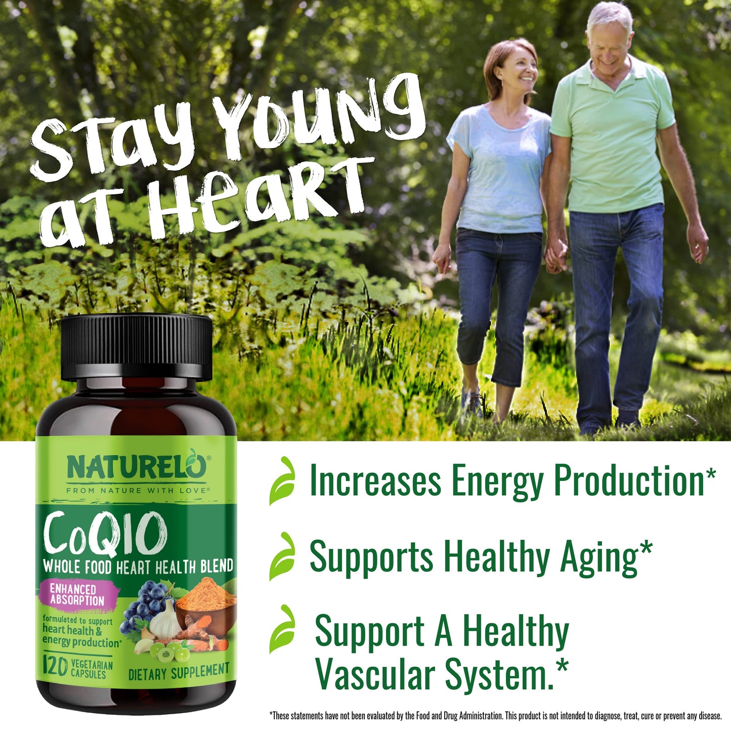 NATURELO Whole Food CoQ10 with Heart Health Blend, Powerful Antioxidant for Energy Production, Capsules, 240