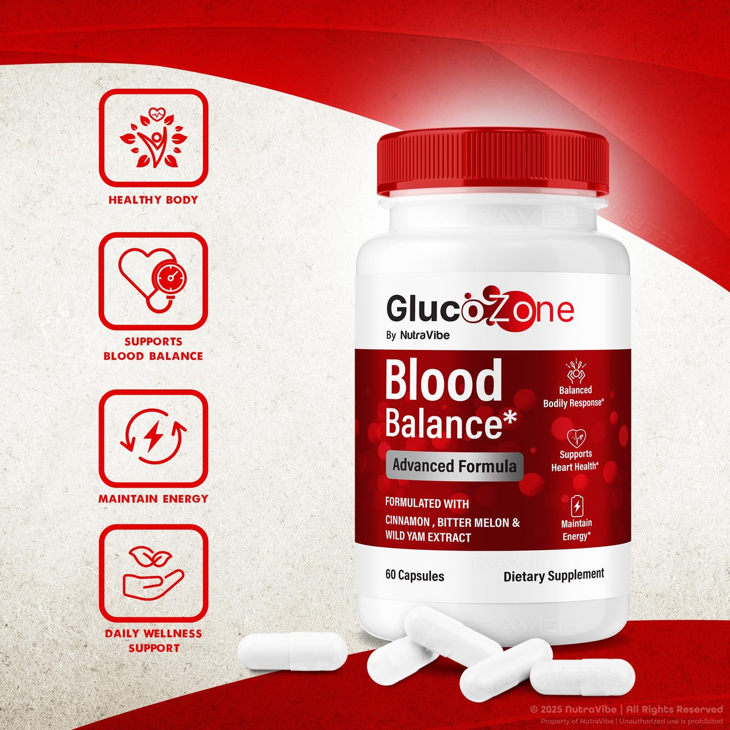 NutraVibe GlucoZone Gluco Zone Natural Formula Capsules, 180 Capsules