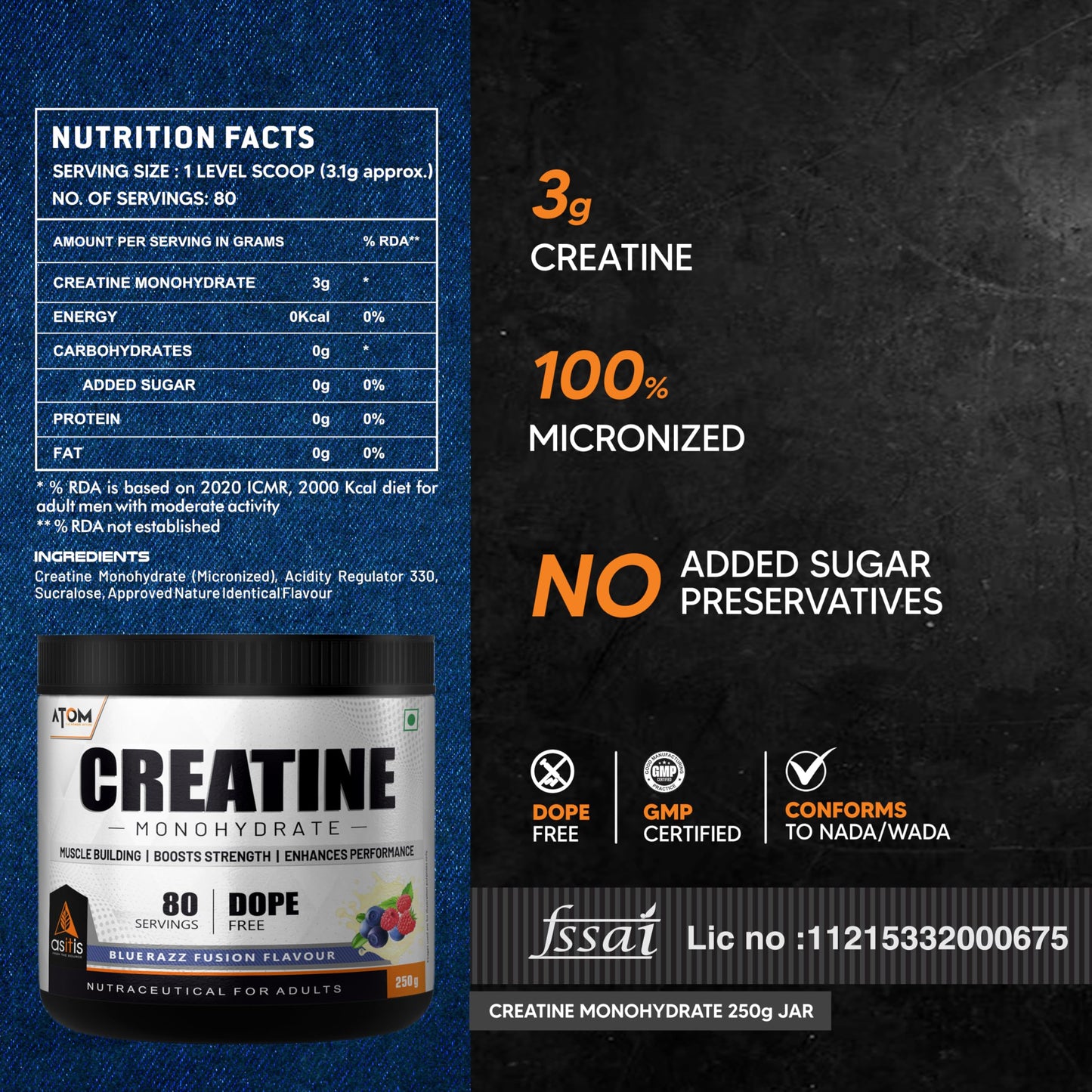 Asitis Nutrition AS-IT-is Atom Creatine Monohydrate Powder 250 g