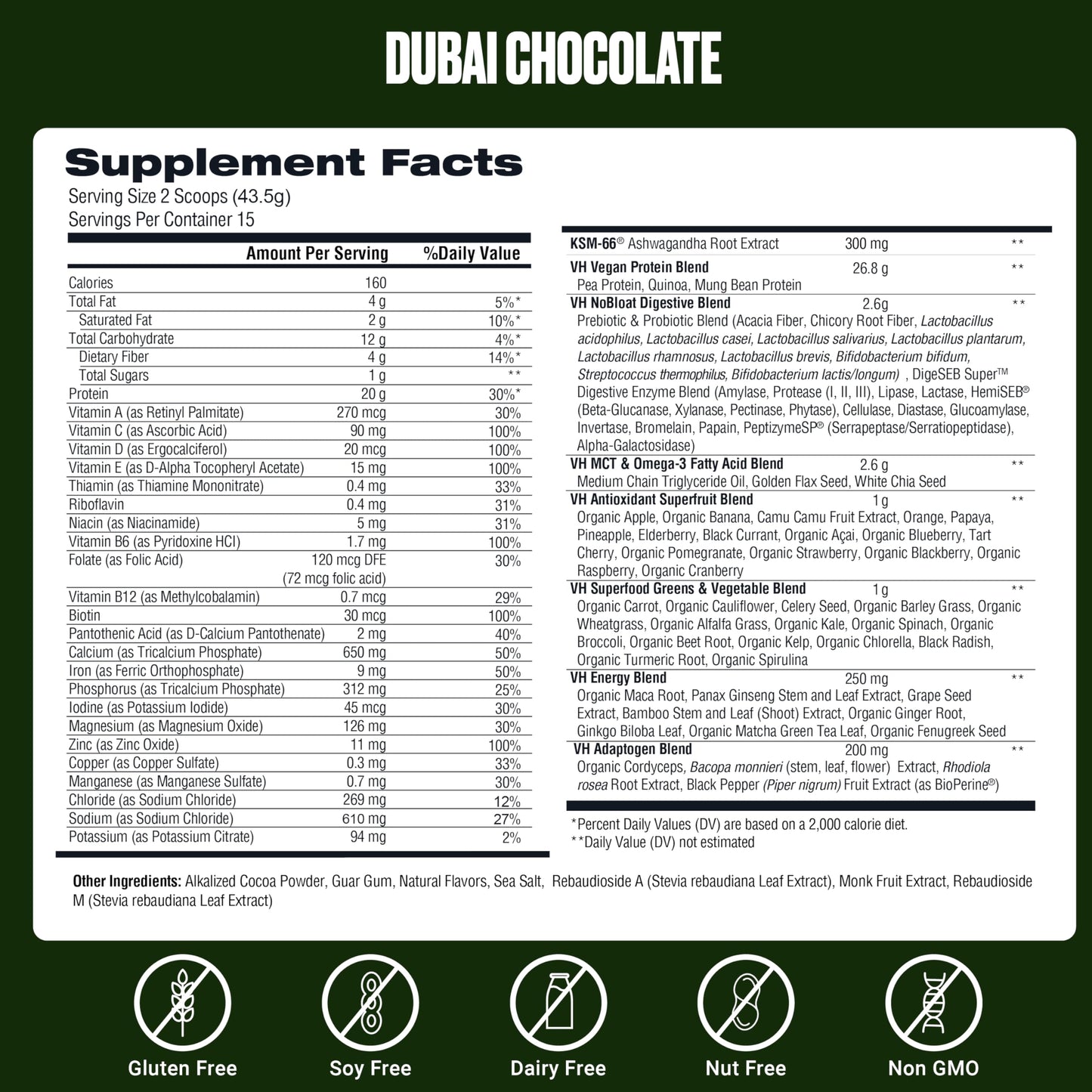 VitaHustle ONE Vegan Dubai Chocolate Protein Powder 24 Ounce