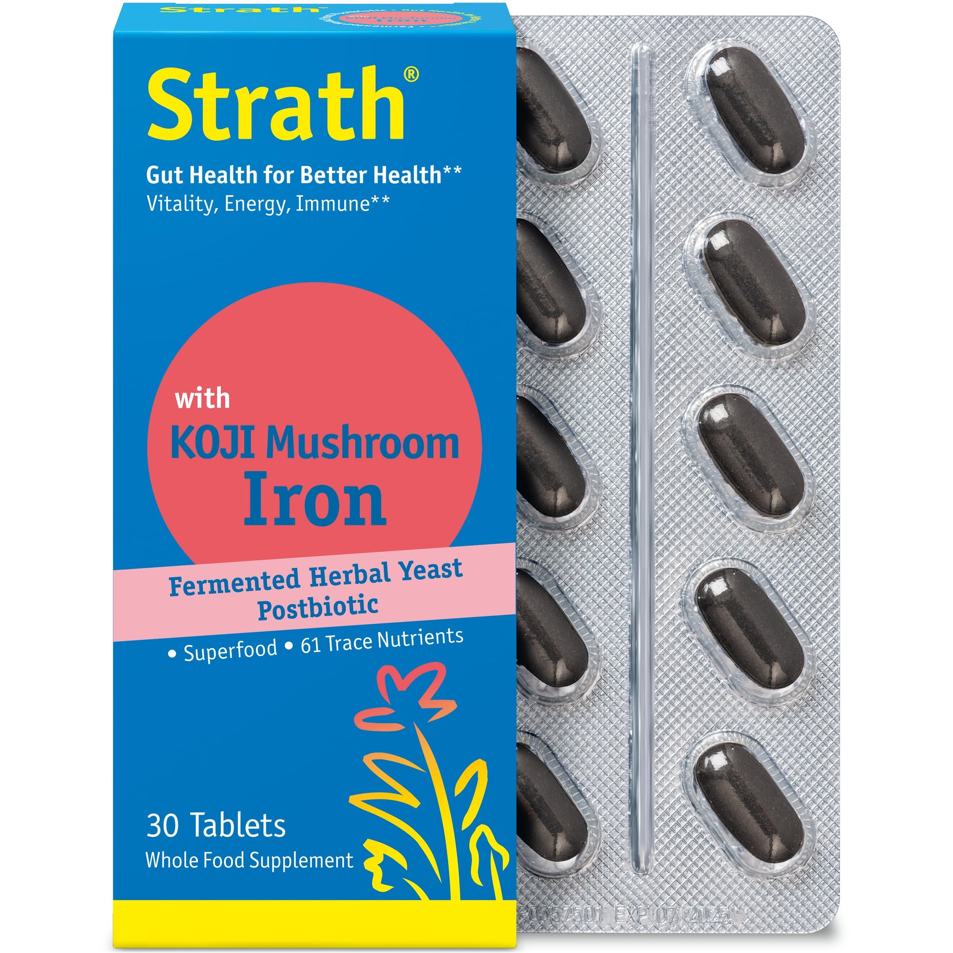 Bio-Strath Strath with Koji Mushroom & Iron Fermented Herbal Yeast Postbiotic 30 Tablets