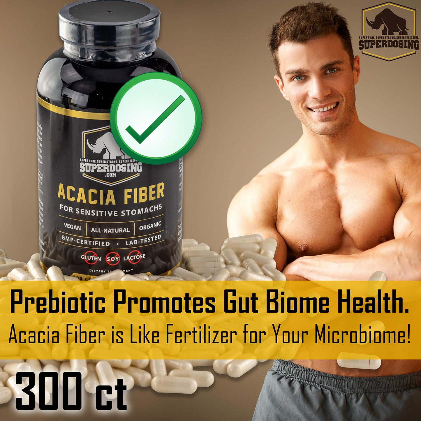 SuperDosing.com Fast Acting Organic Acacia Senegal Fiber Capsules 300