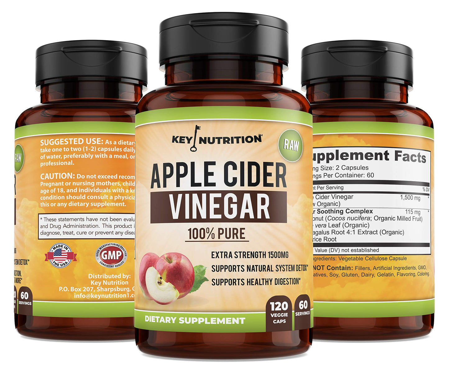 Key Nutrition Apple Cider Vinegar Capsules 120 Count