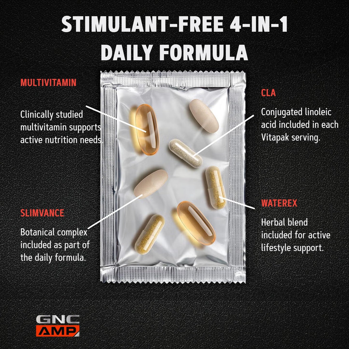 GNC AMP Ripped Non-Stim Vitapak Capsules, 30 Count