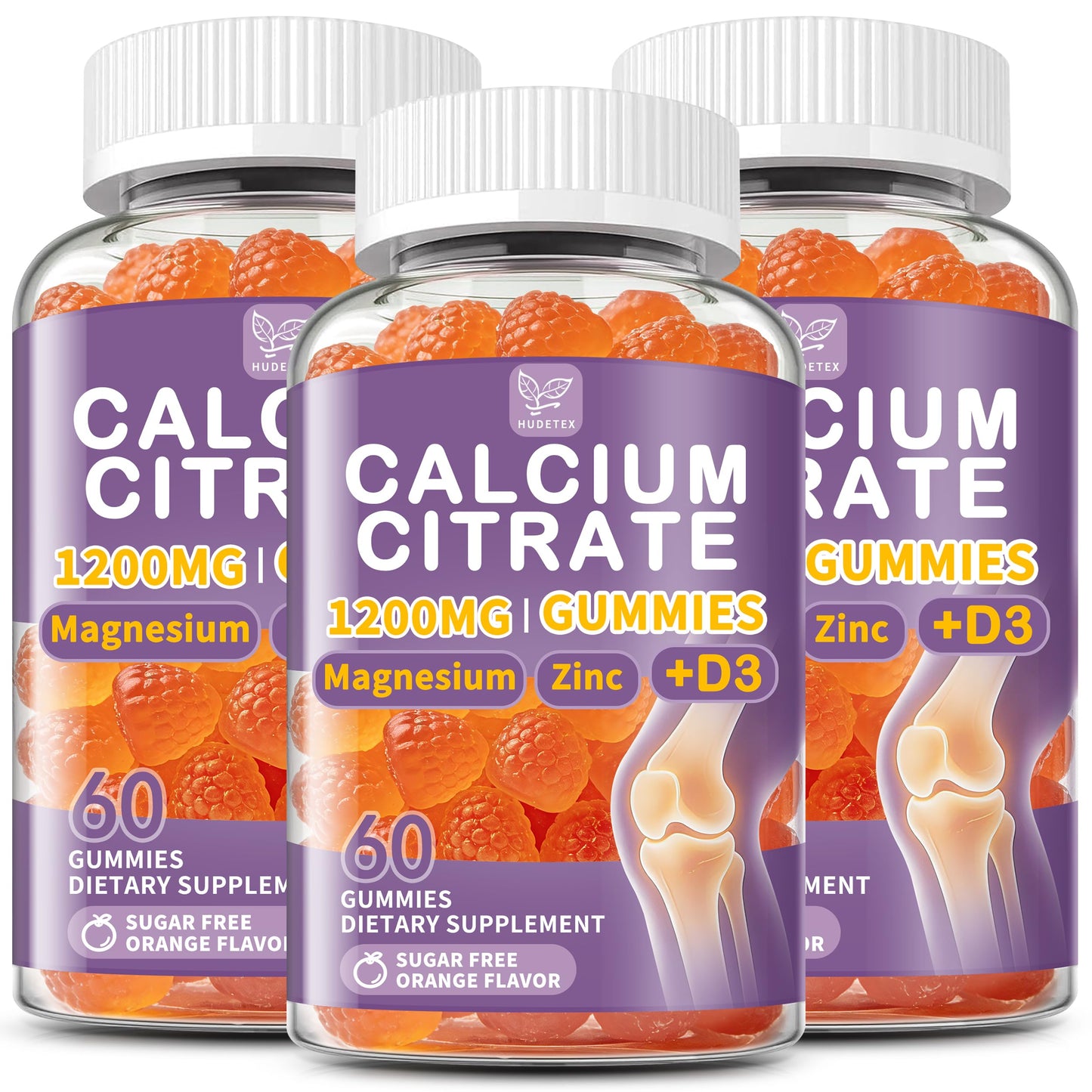 Hudetex Calcium Citrate 1200 mg with Calcium Magnesium Zinc Vitamin D3 Gummies, High-Absorption Calcium Chews for Bone, Teeth & Muscle Health, 180 Gummies