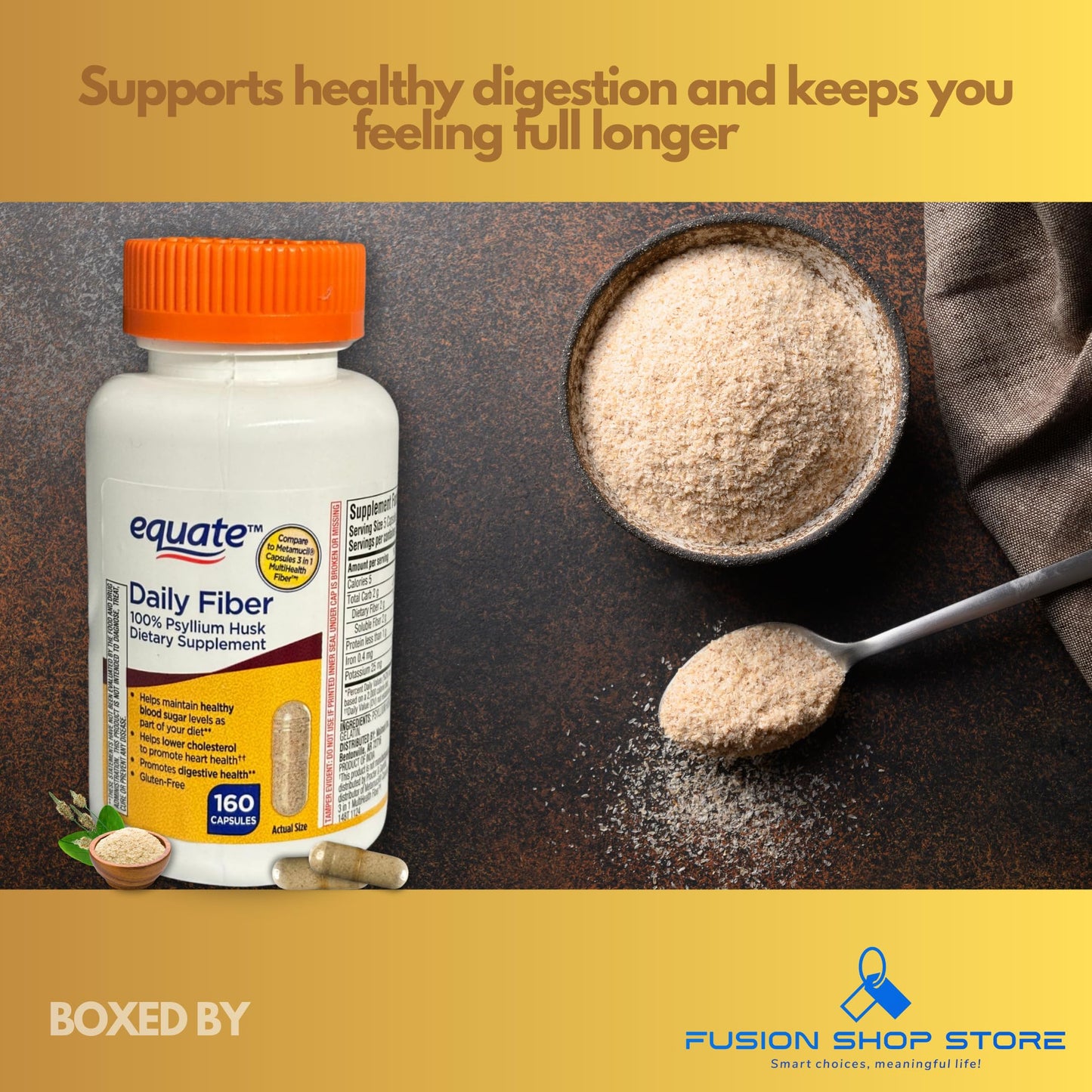 Fusion Shop Store Daily Fiber Psyllium Husk, 160 Capsules